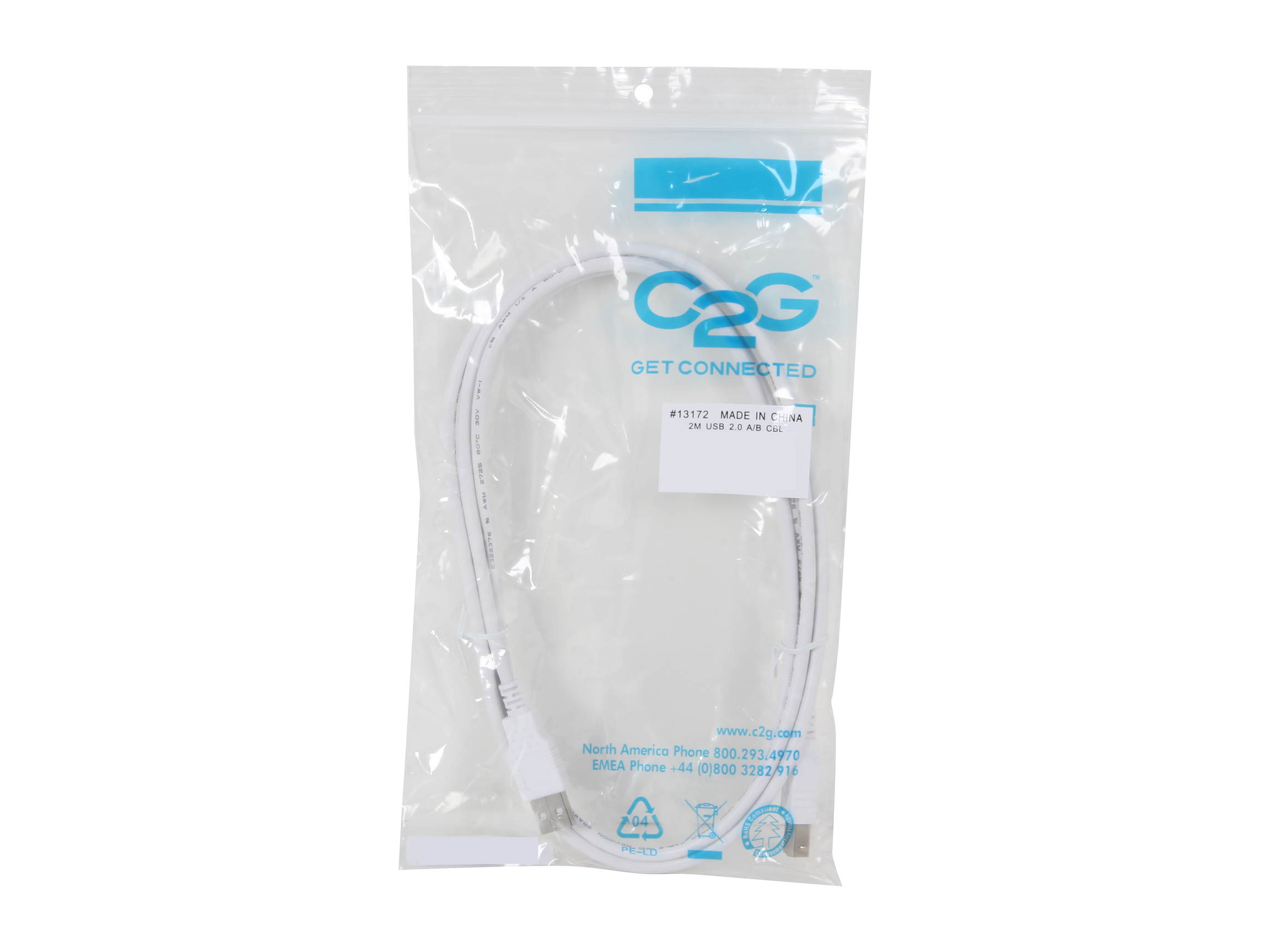 C2G 13172 USB Cable - USB 2.0 A Male to B Male Cable for Printers, Scanners, Brother, Canon, Dell, Epson, HP and more, White (6.6 Feet, 2 Meters)