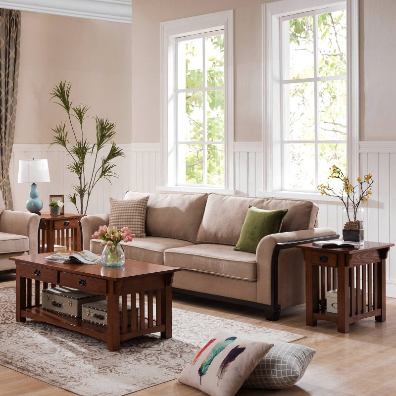 Mission Chair Side End Table With Storage Drawer And Shelf - Medium Oak - Leick Home