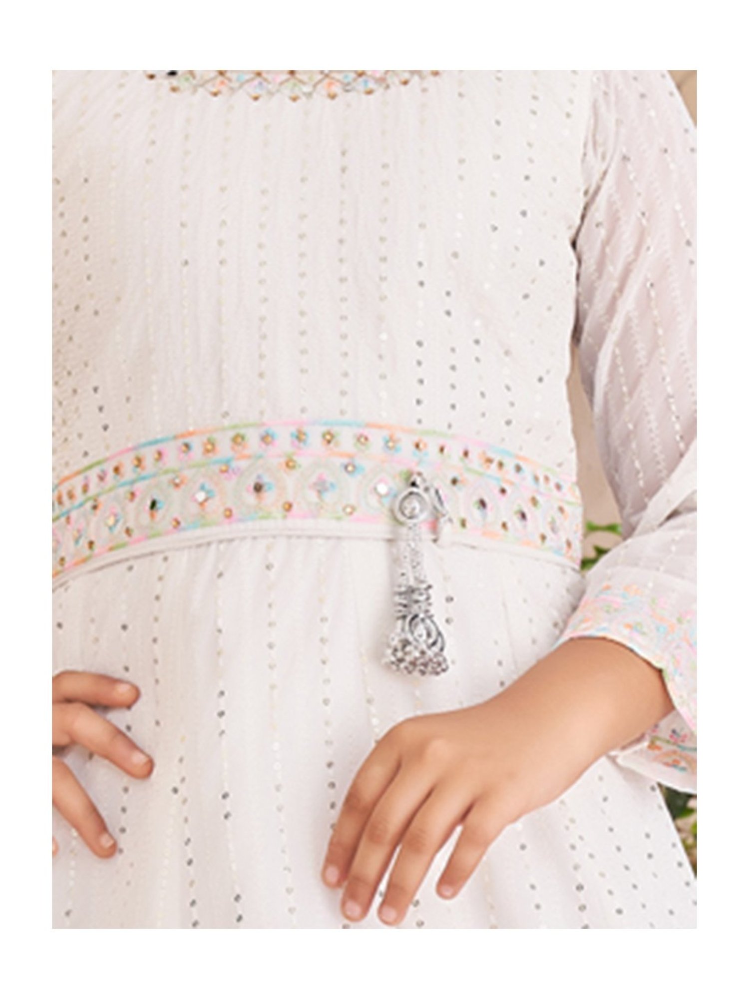 Aarika Girls Cream Embellished Gown