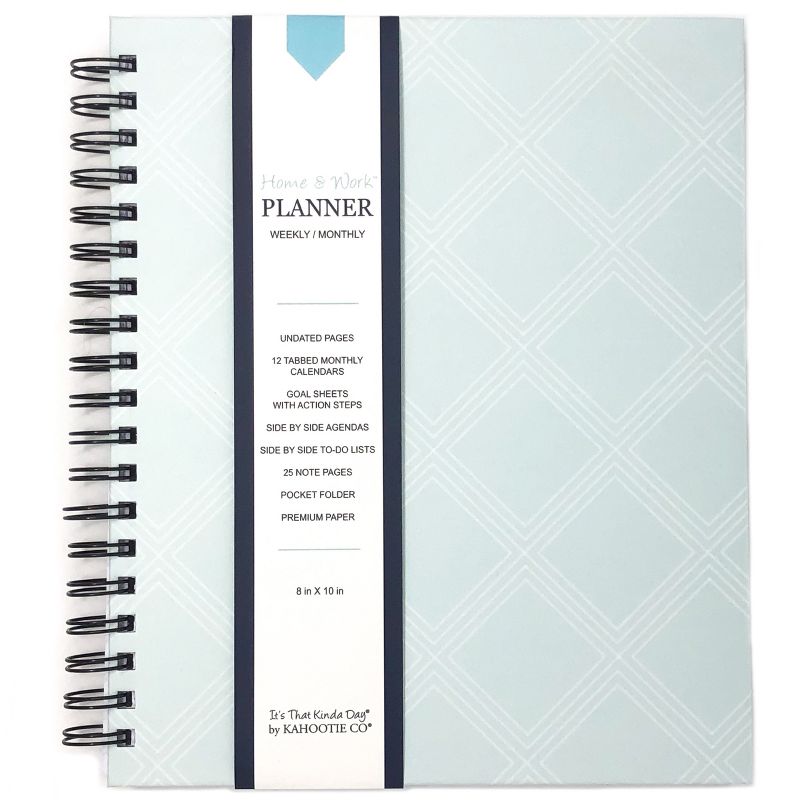 Undated Home & Work 8"x10" Planner and File Folder Bundle Teal Diamonds & Navy - Kahootie Co