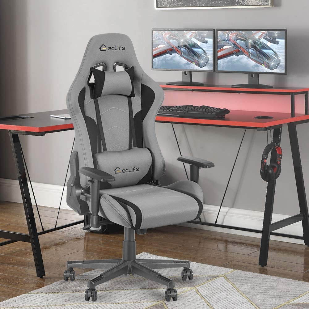 Eclife High Back Computer Game Chair with Adjustable Massage Lumbar Support and Headrest Racing Style Swivel Executive Office Desk Gaming Chair