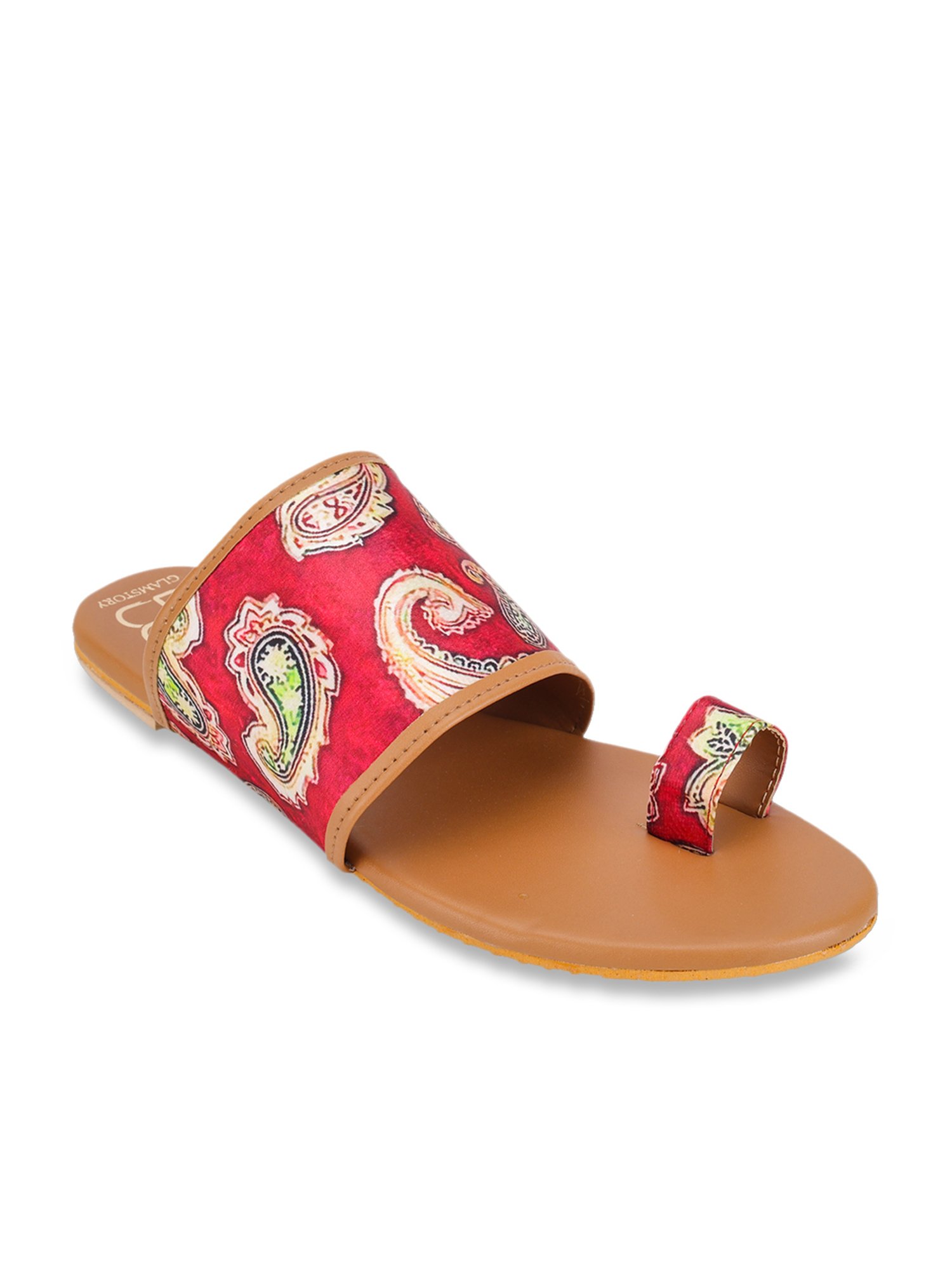 Glam Story Women's Masakali Red Toe Ring Sandals