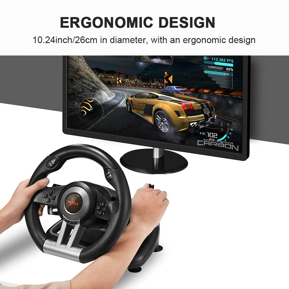 PC Racing Wheel, PXN V3II 180 Degree Universal Usb Car Sim Race Steering Wheel with Pedals for PS3, PS4, Xbox One,Xbox Series X/S,Nintendo Switch - Black