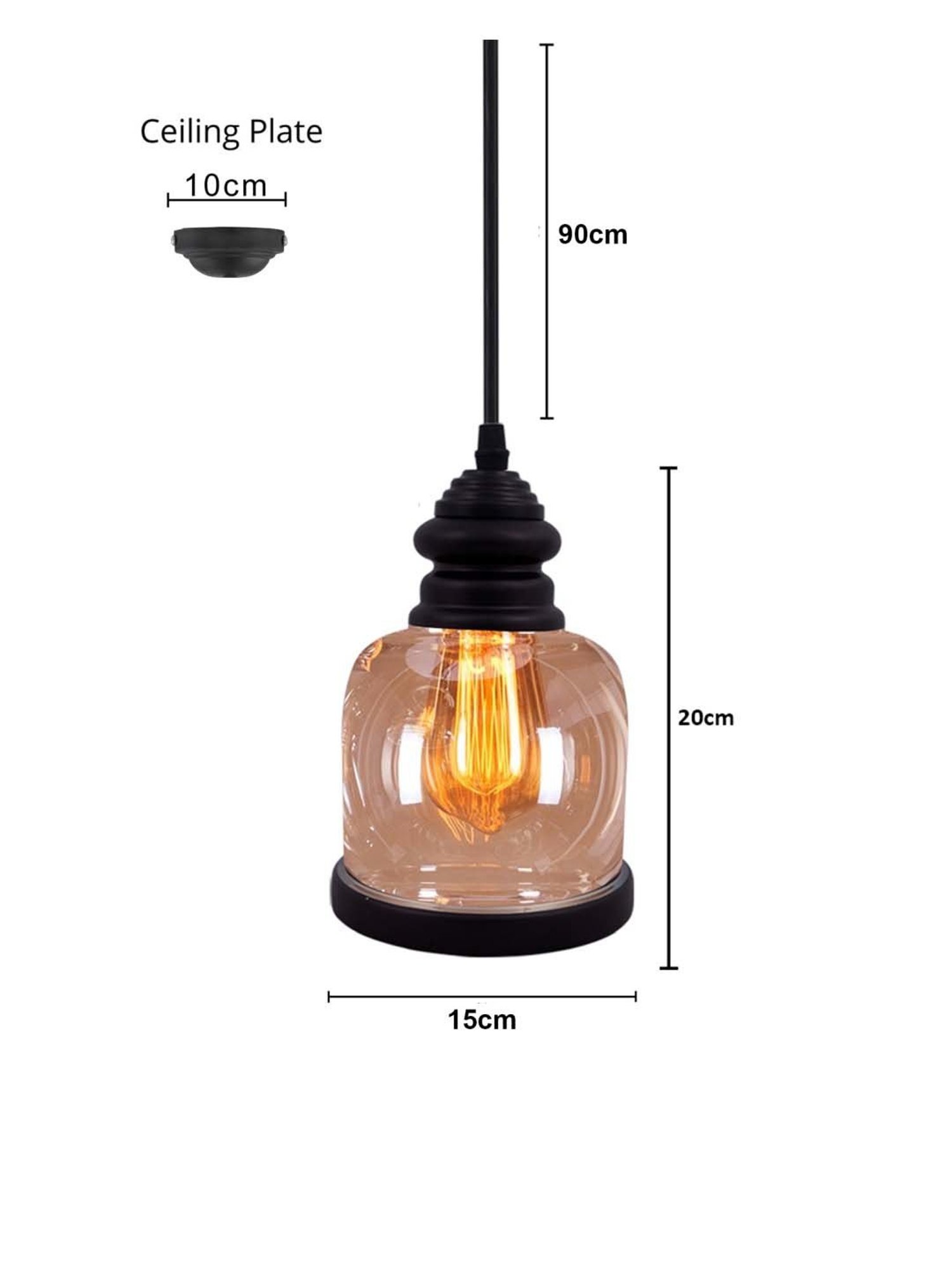 Homesake Amber Black & Transparent Glass Clylindrical Pendant Lamp (Bulb not included)