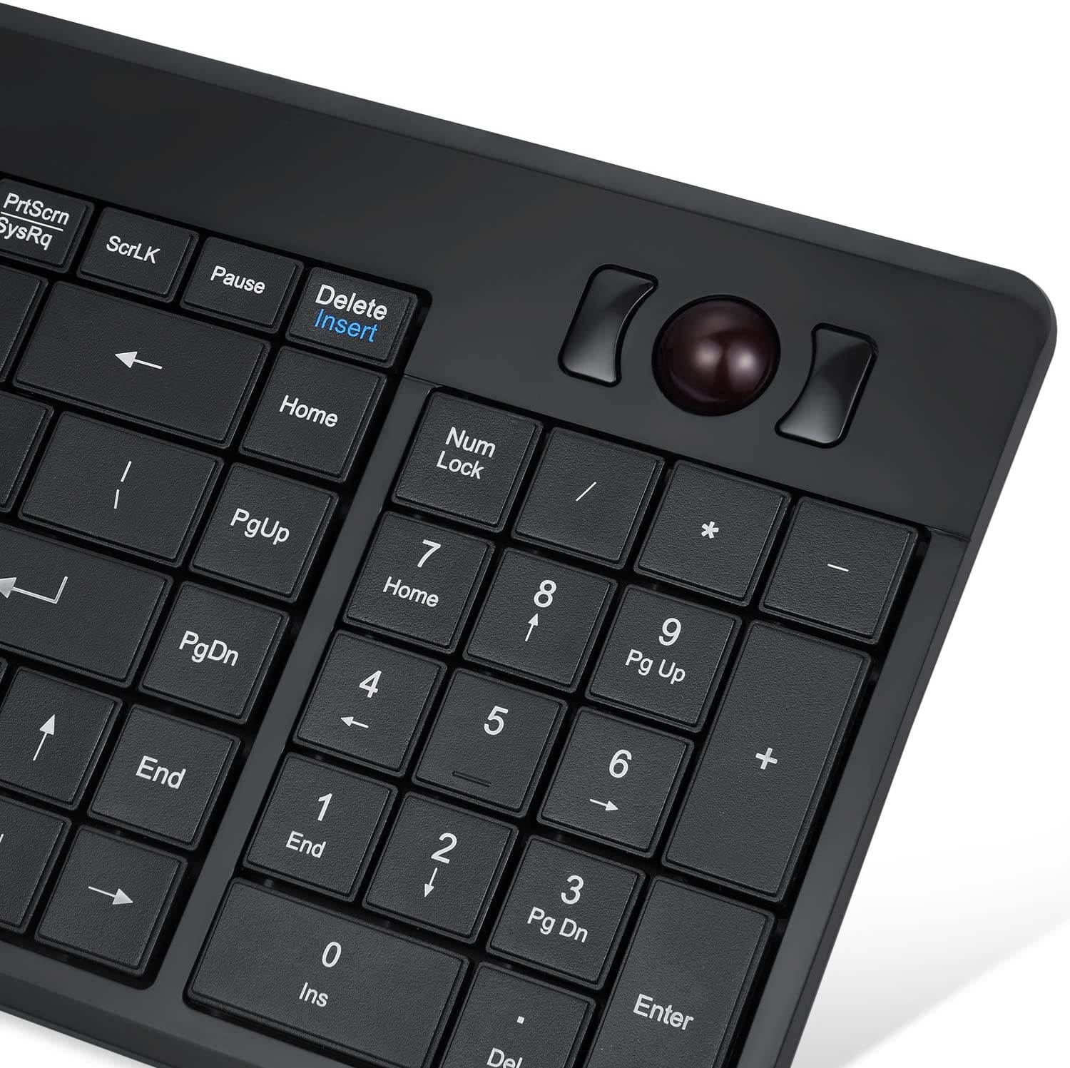 Perixx Periboard-320 Wired Backlit Trackball Keyboard with 2 Hubs, Compact Design with Numeric Keypad, Black, US English Layout (11494)