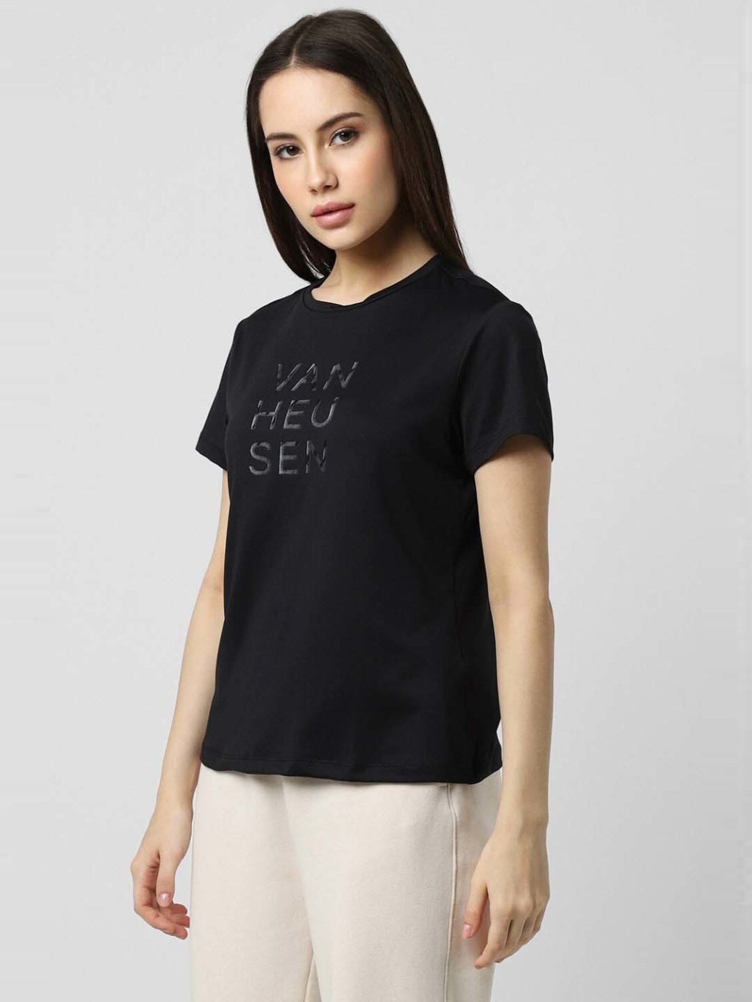 Van Heusen Black Printed T-Shirt