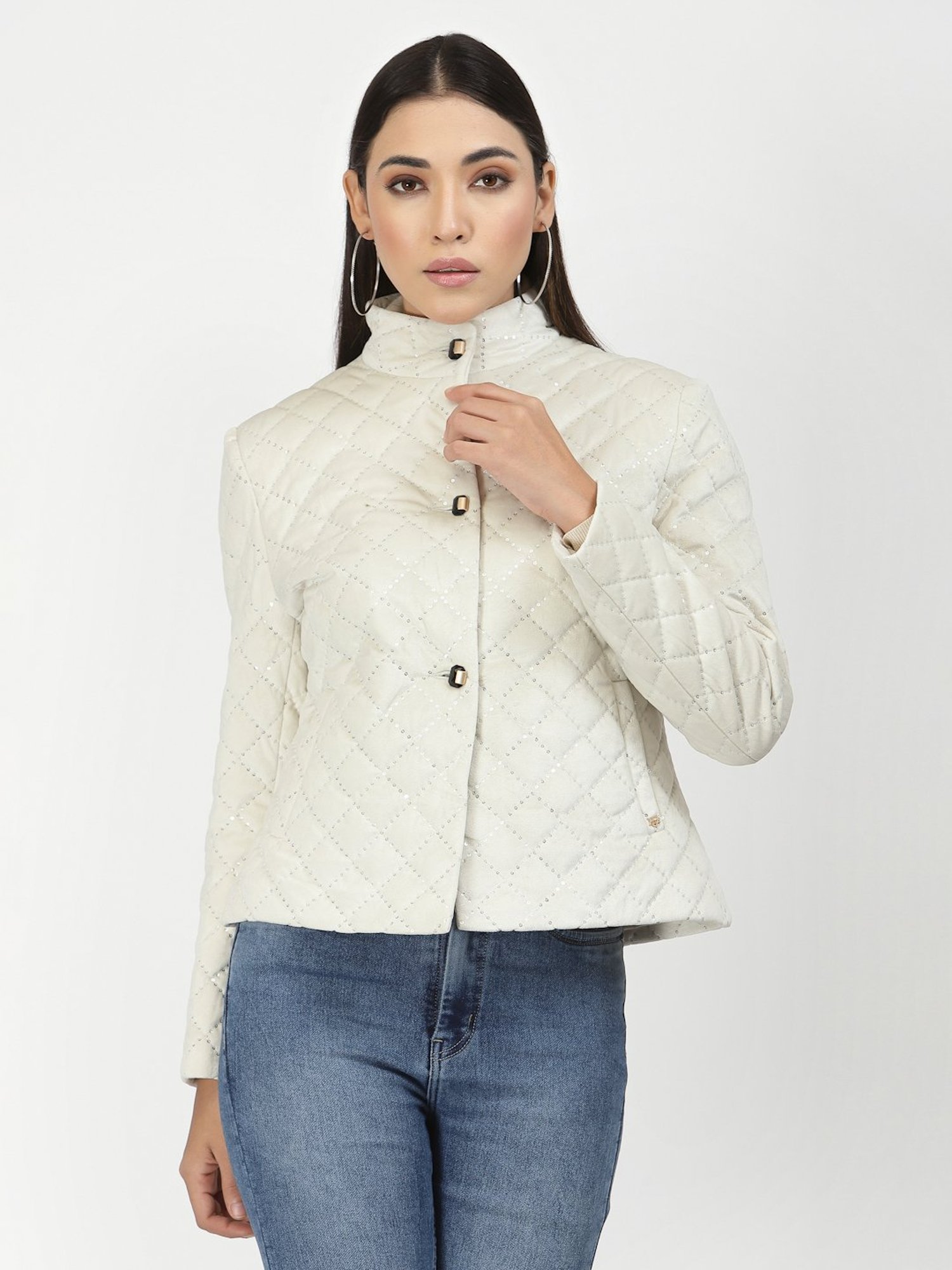 Juelle White Embellished Quilted Jacket