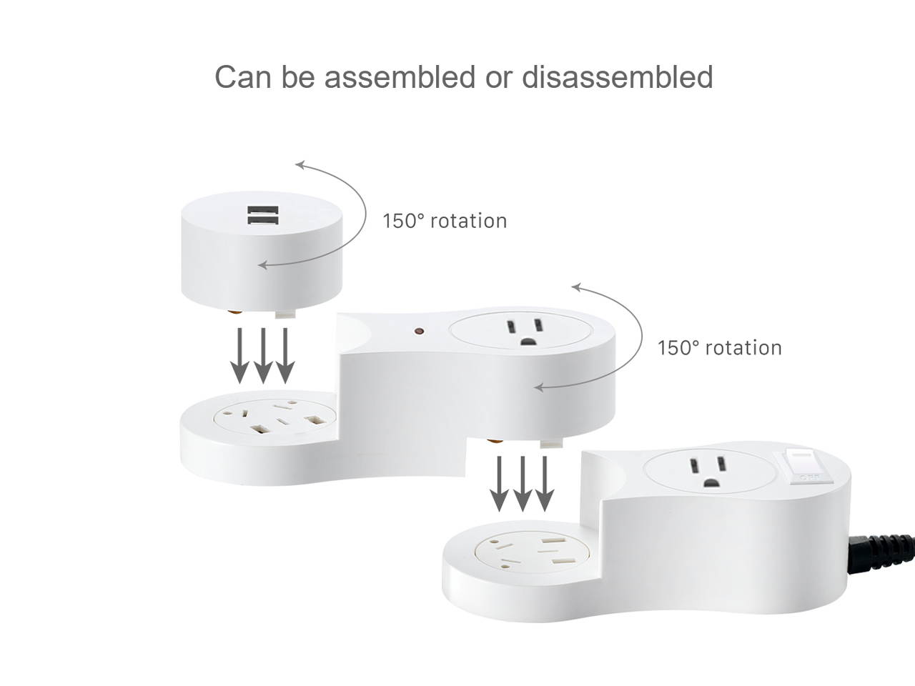 EDu Pivot Smart Power Strip Samrt Charger Five Smart Sockets Work with Amazon Alexa / Echo/ Dot / Tap, Smart Power Strip No Hub Required,with Ordinary Head Module 3xSmart module USB charging Module