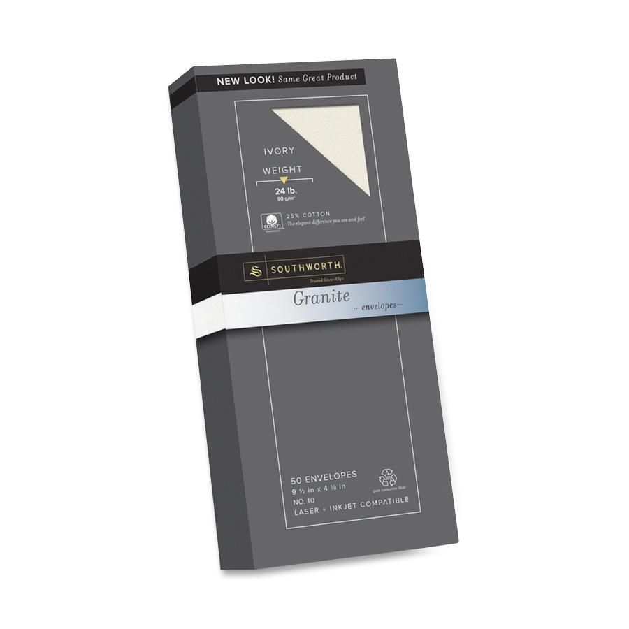 Southworth P93410L318 25% Cotton Granite Envelopes Stationery - #10 - 24 lb - 50/Pack &ndash; Ivory, 1 Pack