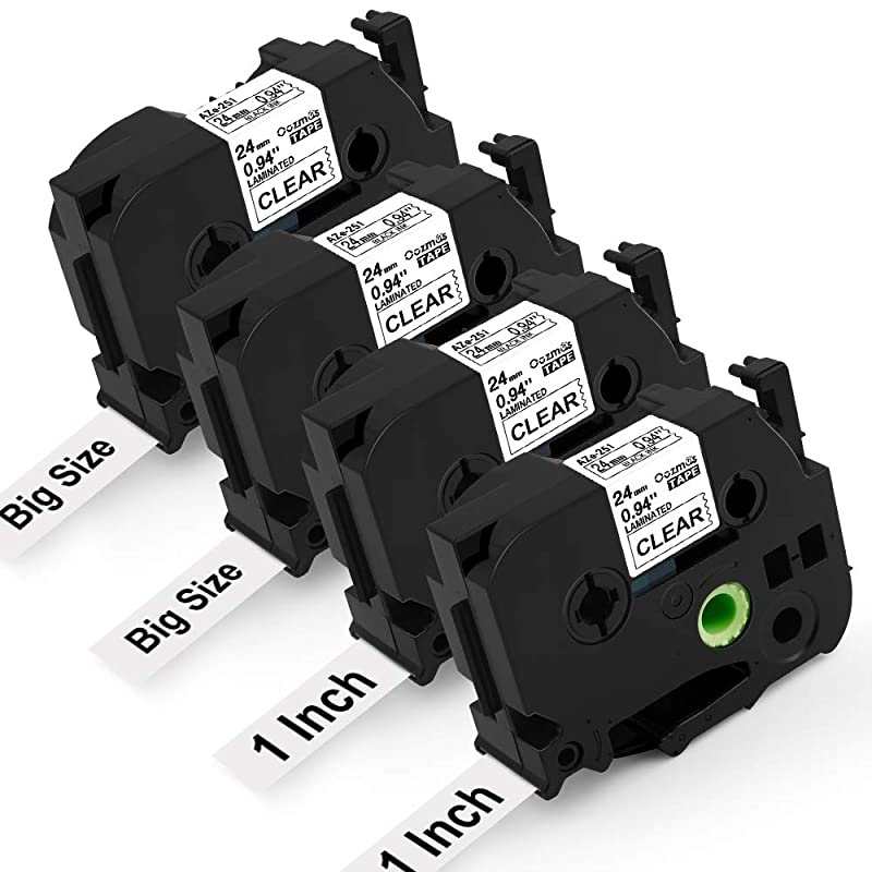 Compatible Label Tape Replacement for Brother TZe 1 Inch Tape Black on Clear 24mm TZe151 Ptouch Standard Laminated Compatible with Brother PTouch Label Maker PTD600 PTD600VP PT2730 4Pack