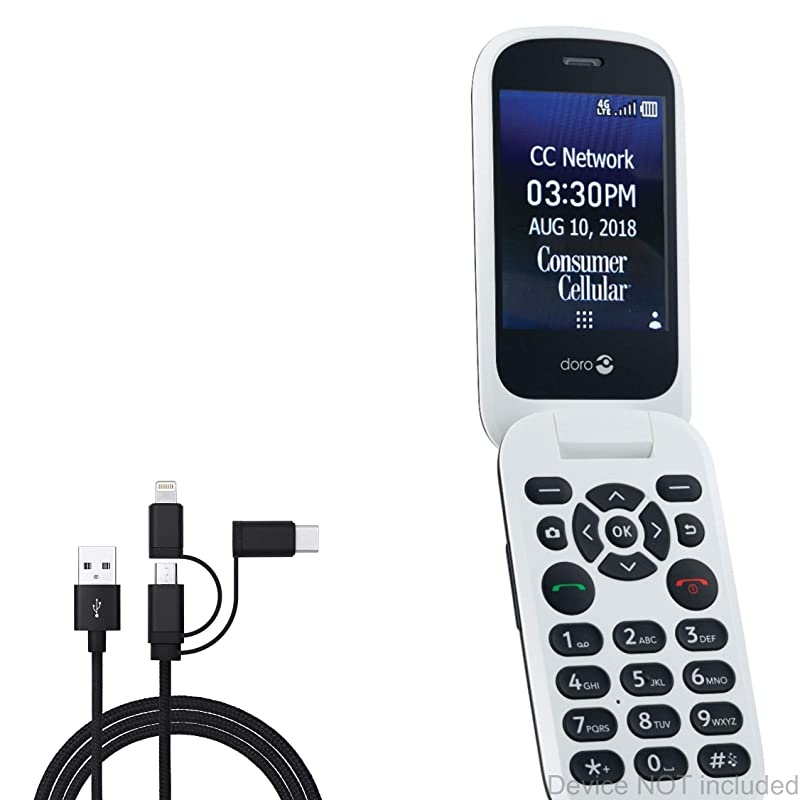 7050 Cable BoxWave AllCharge 3in1 Cable for 7050 Jet Black