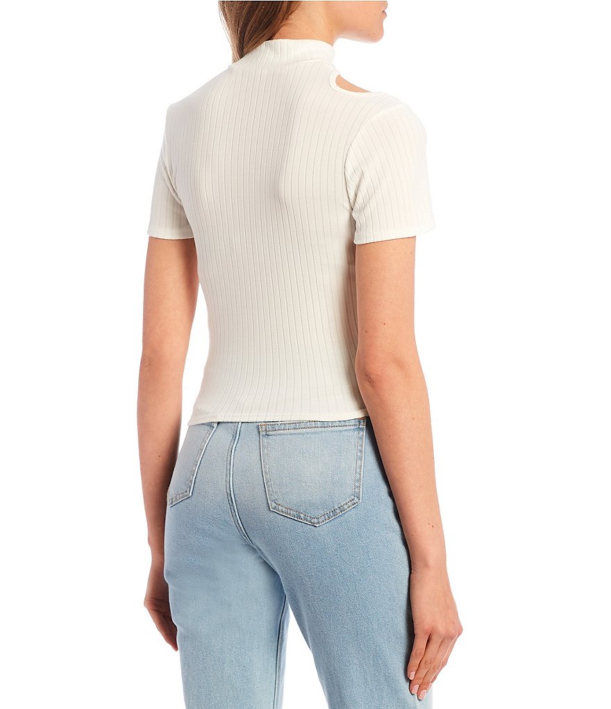 Love & Piece Mock-Neck Button-Side Ribbed Knit Top