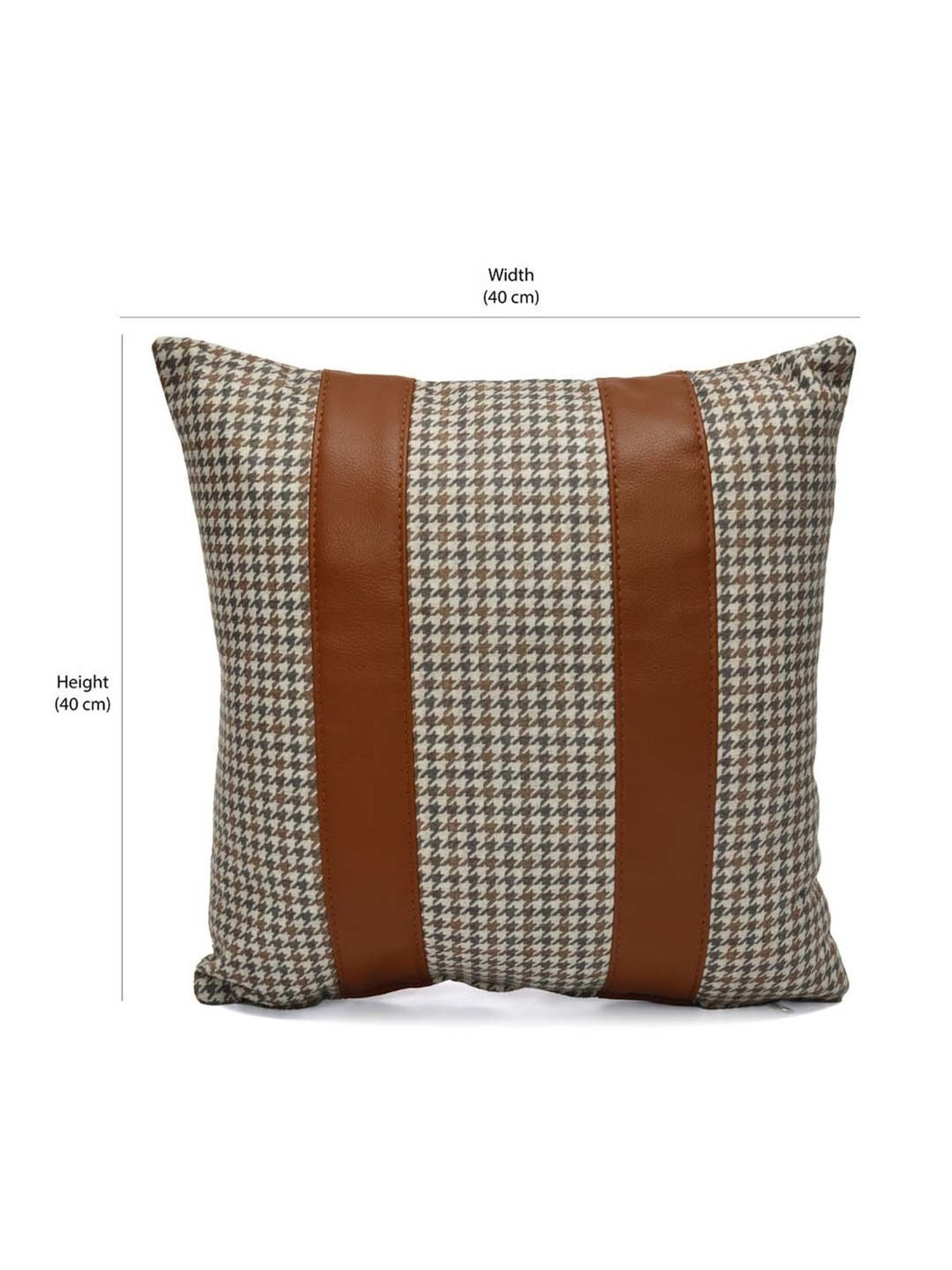 @home Beige & Tan Leather Cushion Cover With Zipper