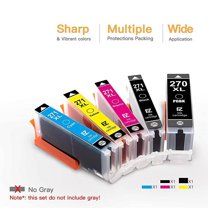 TM Compatible Ink Cartridge Replacement for Canon PGI270XL CLI271XL PGI 270 XL CLI 271 XL to use with PIXMA MG6820 MG5720 1 Large Black1 Small Black1 Cyan1 Magenta1 Yellow 5 Pack