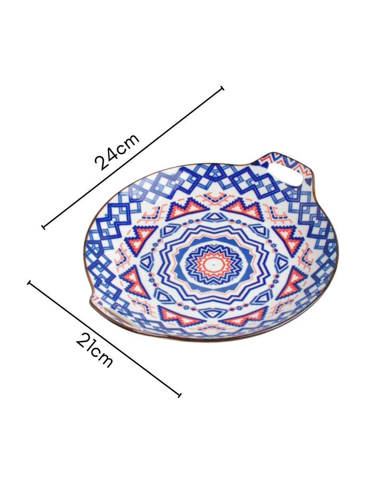 Nestasia Mandala Blue ceramic Round Platter With Handle for serving snacks (8.26 Inch)