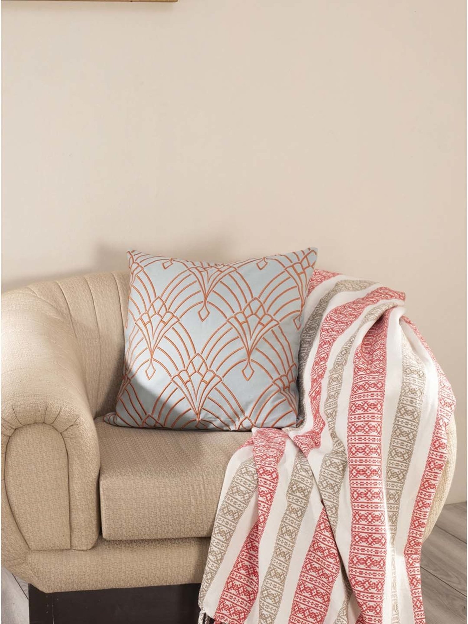 Maspar Hues Nouveau Tradition Flow Fly Fiery Red & Grey Cotton Cushion Cover