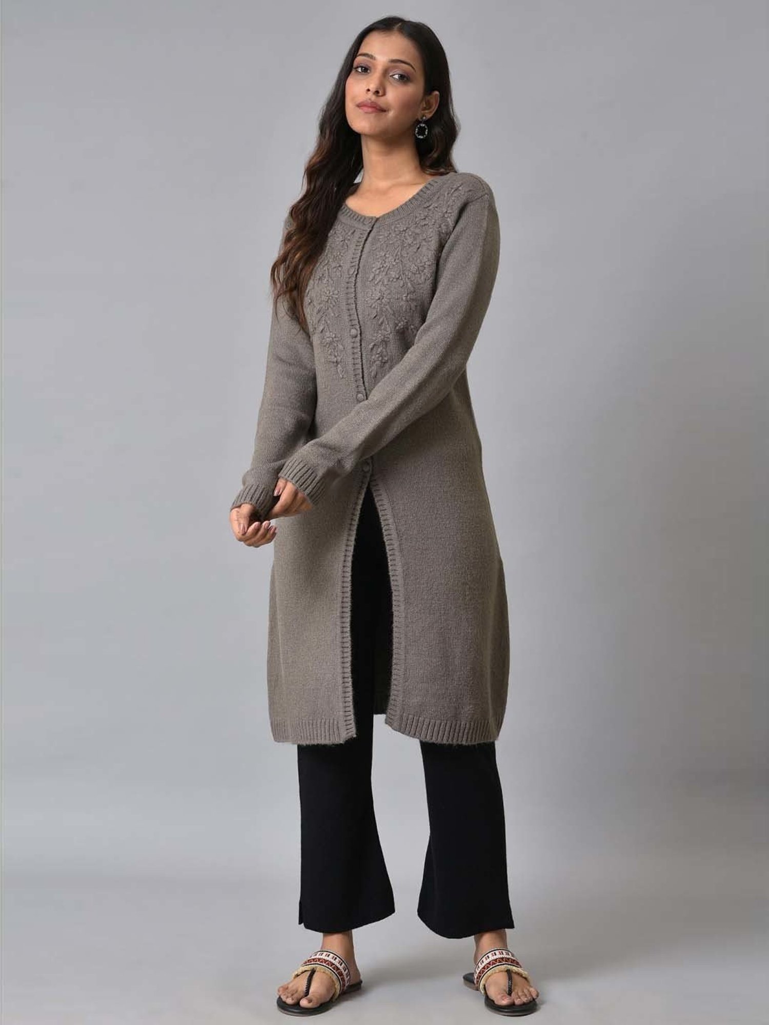 W Grey Self Pattern Cardigan
