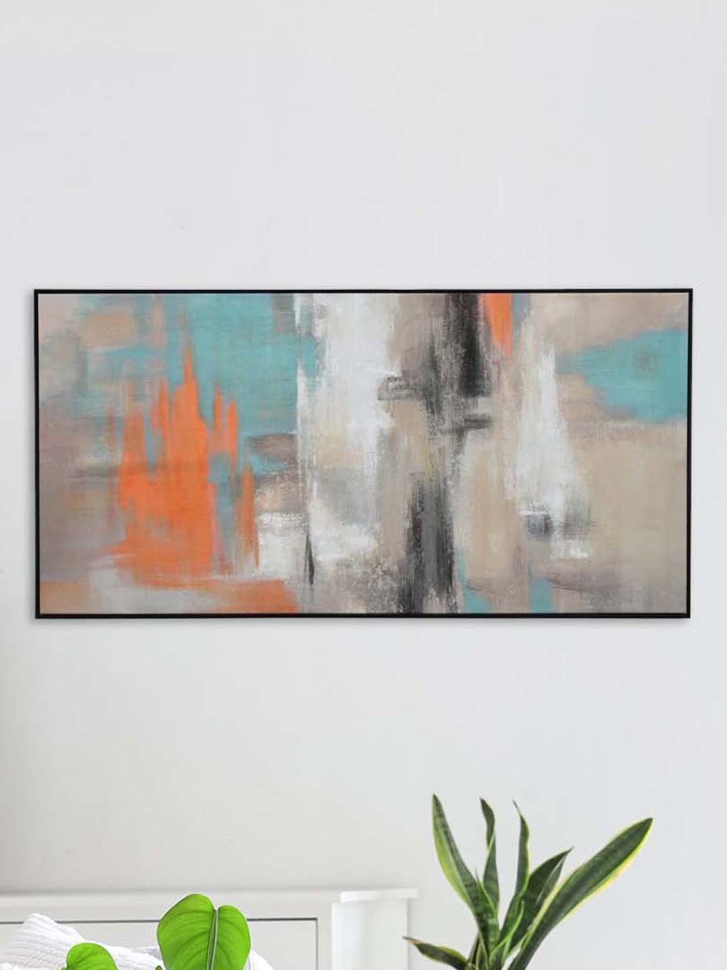 @home Beige Canvas Abstract Wall Painting