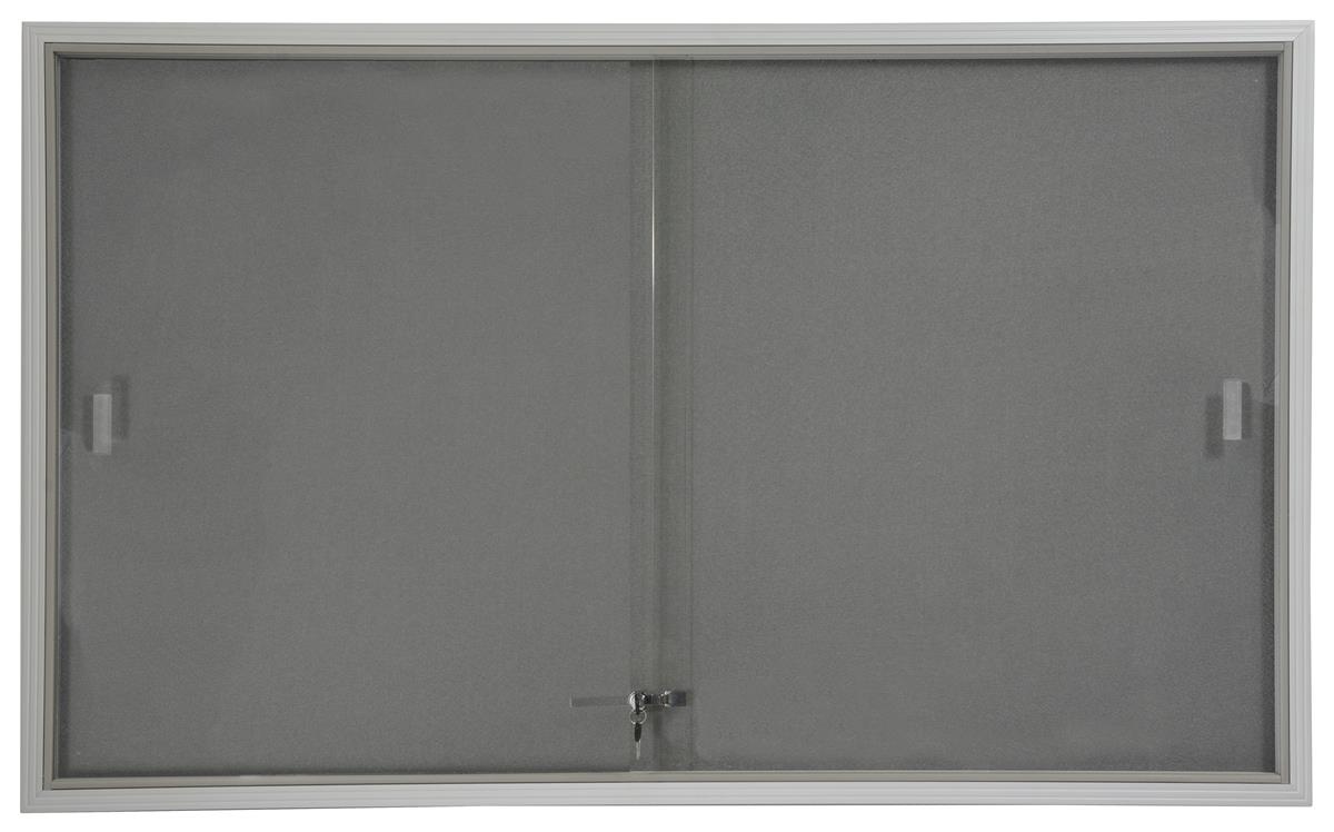 5' x 3' Indoor Bulletin Board with Sliding Glass Doors, 60 x 36 Enclosed Notice Board with Gray Fabric Interior, Aluminum (FBSD63SVLG)