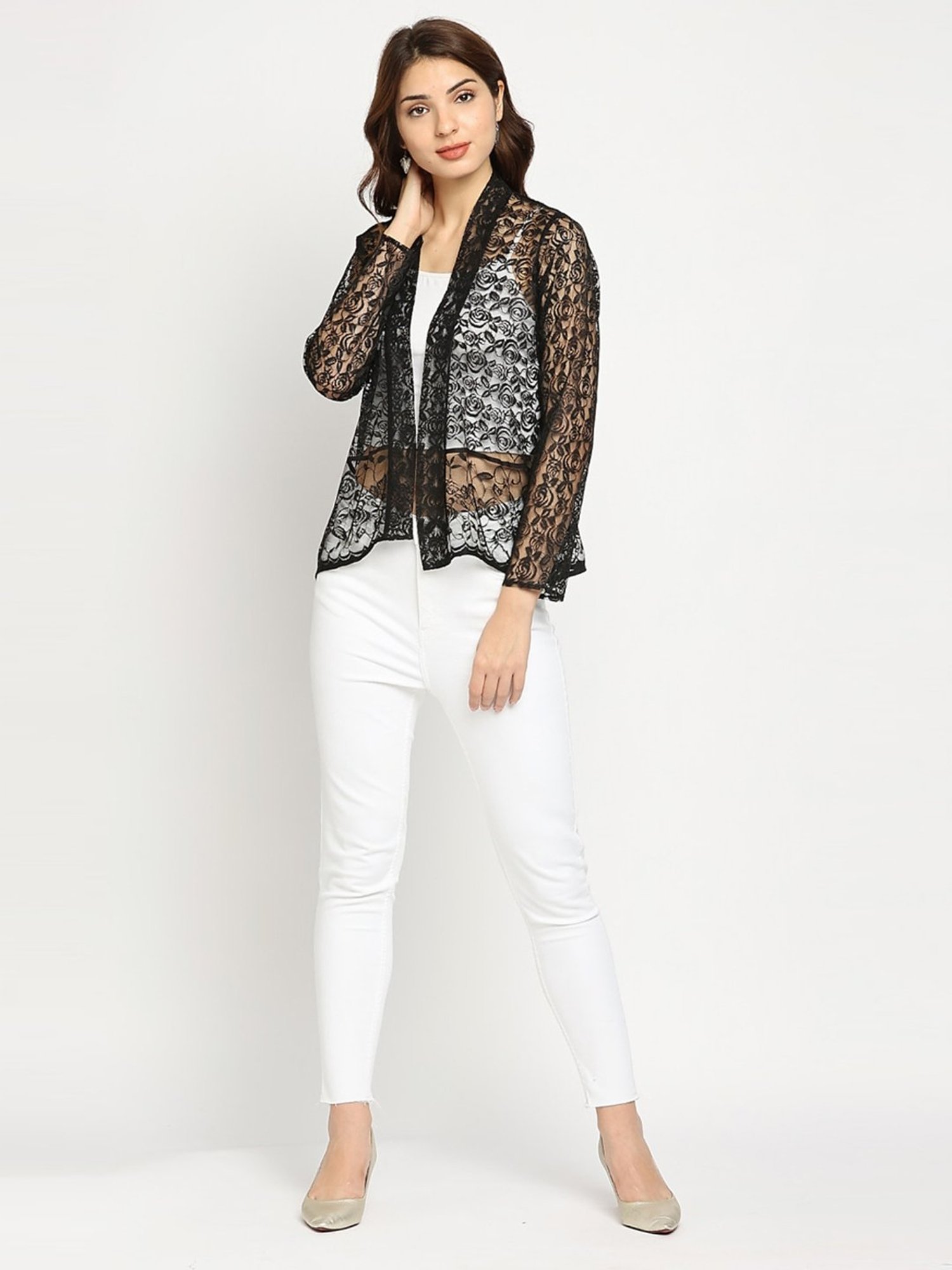 Ira Soleil Black Self Pattern Shrug