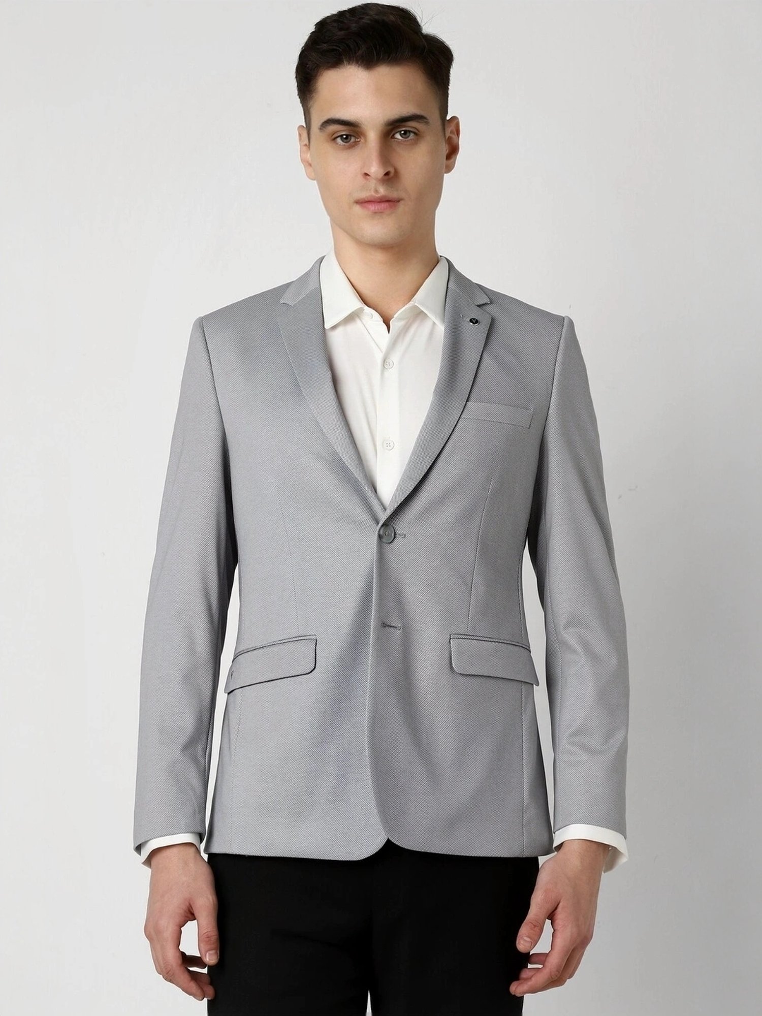Van Heusen Grey Slim Fit Texture Blazer