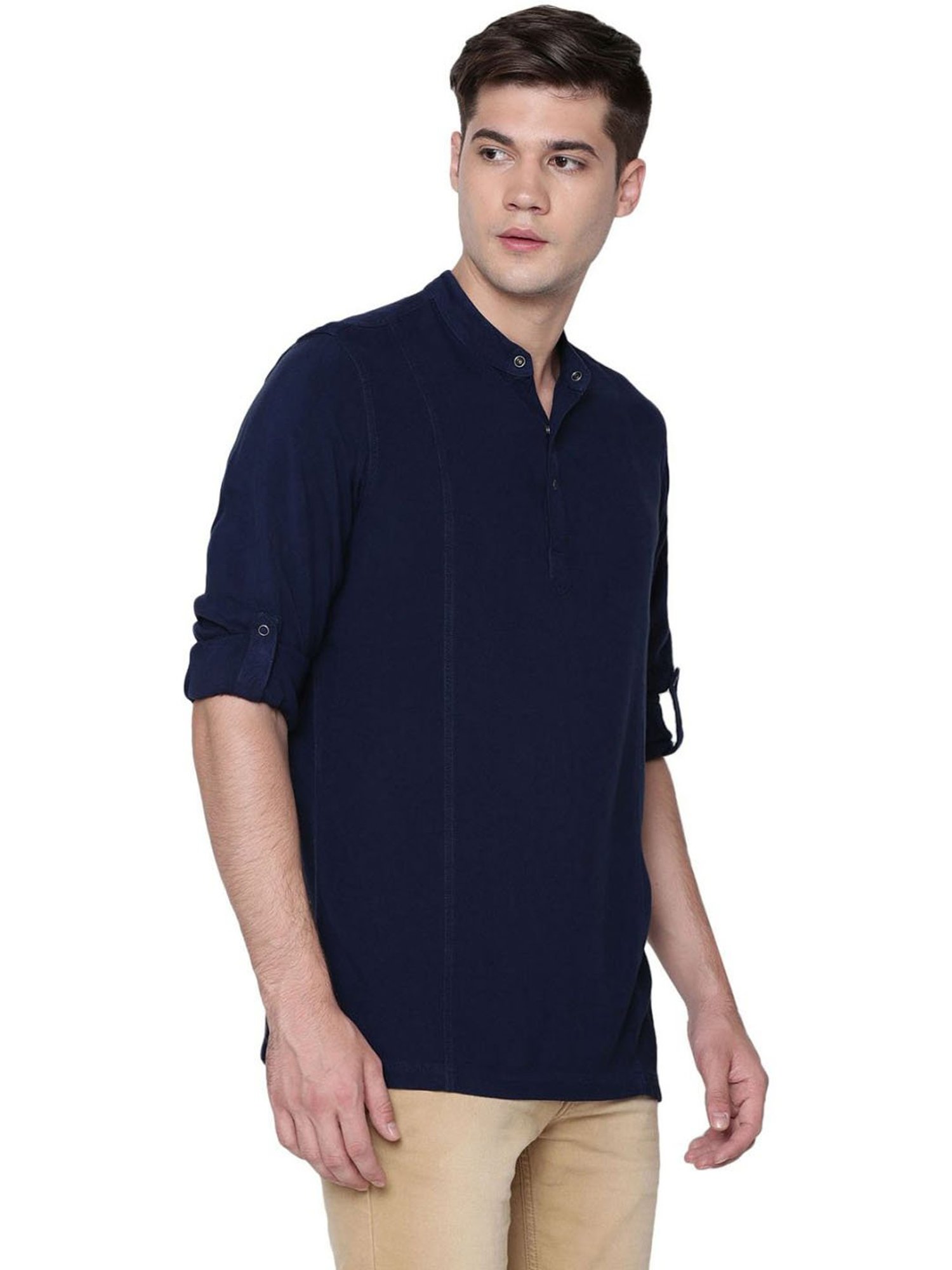 Identiti Blue Tapered Fit Short Kurta