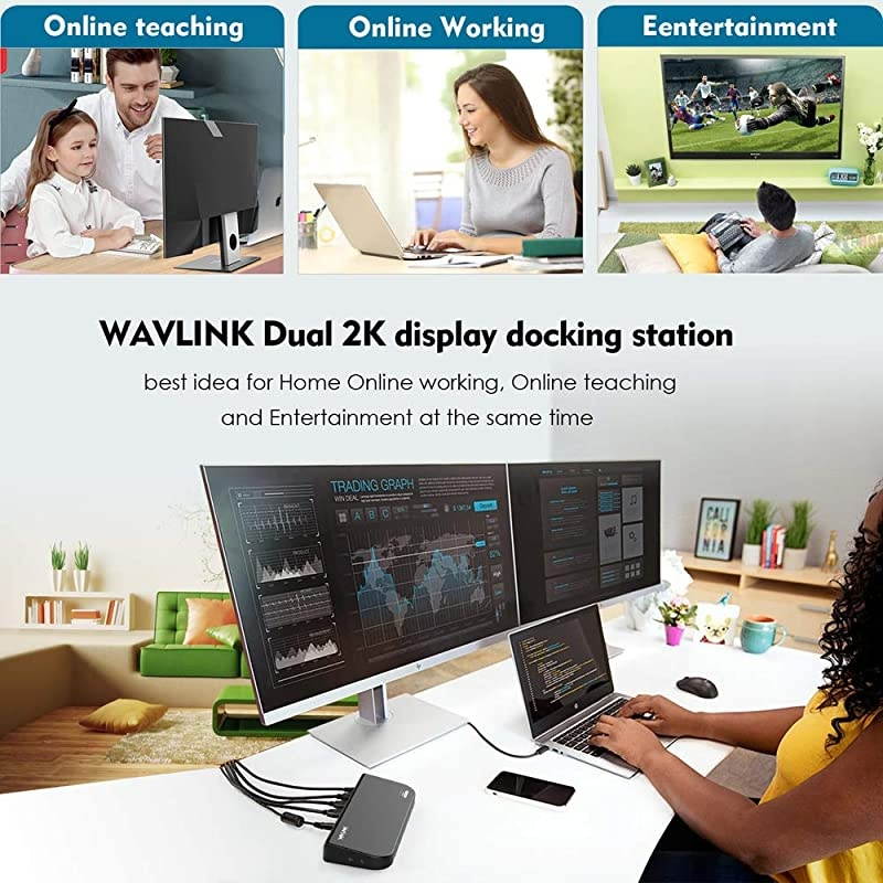 USB 3.0 Universal Docking Station Dual Video Monitor Display DVI HDMI VGA Gigabit Ethernet, Audio, 6 USB Ports for Laptop, Ultrabook and PCs