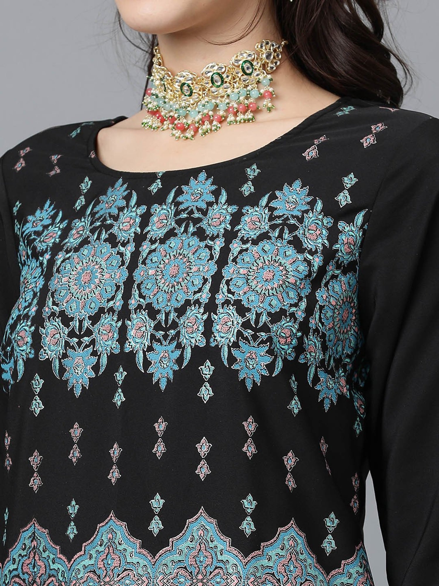 Ziyaa Black Printed Kurta Pant Set