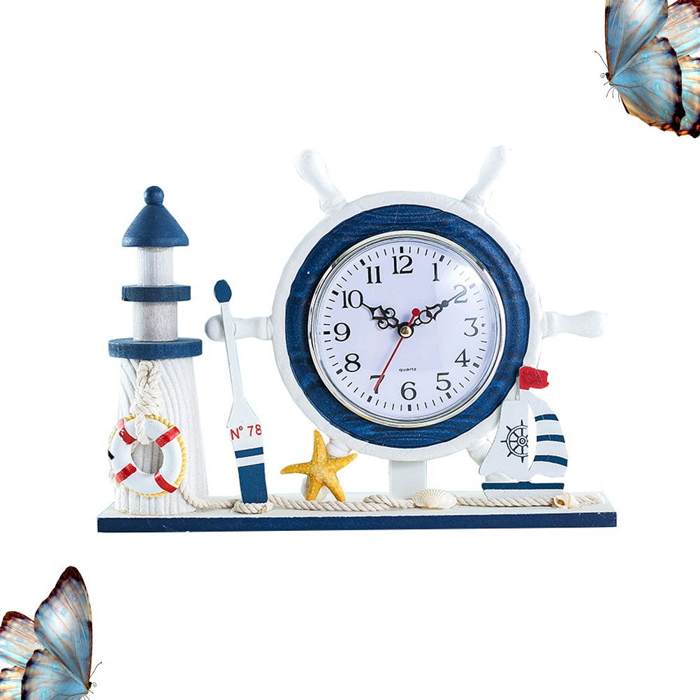 1Pc Lighthouse Design Clock Ocean Style Ornament Artistic Adornment Household Arrangement with Photo Frame without Battery