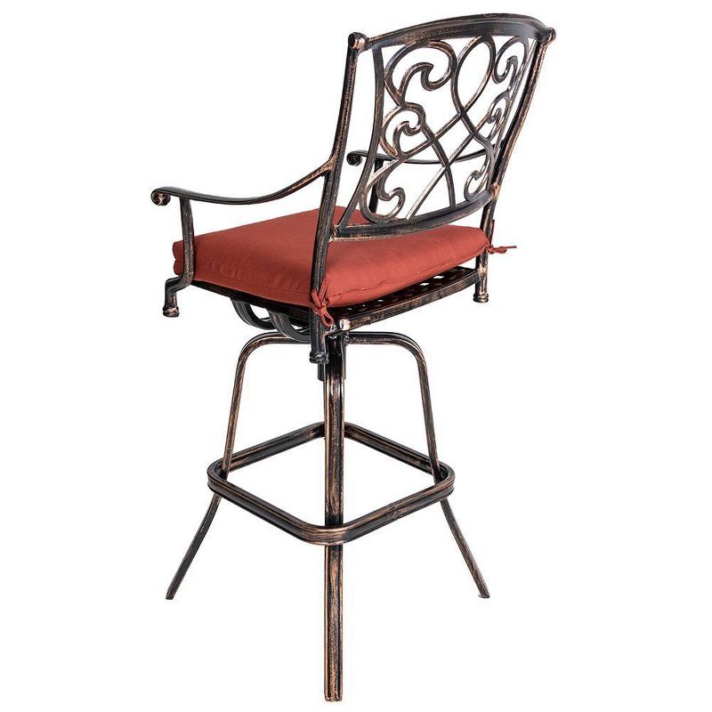 Outdoor Counter Height Cast Aluminum Swivel Bar Stool with Sunbrella Cushion - Red - Crestlive Products