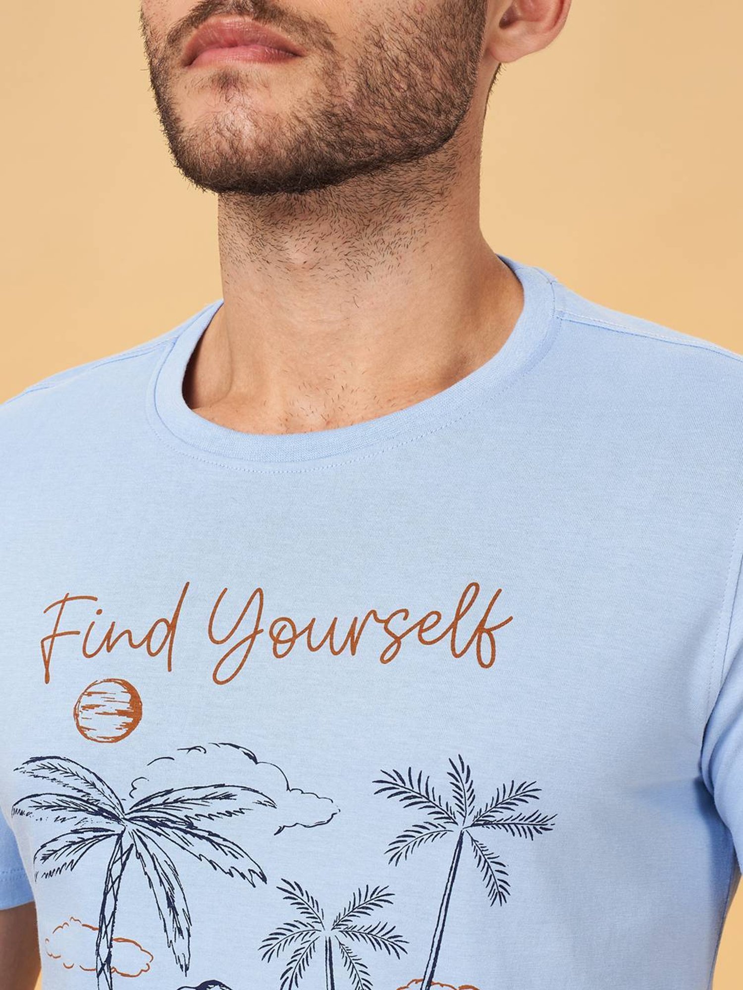 Urban Ranger by Pantaloons Sky Blue Cotton Slim Fit Printed T-Shirt