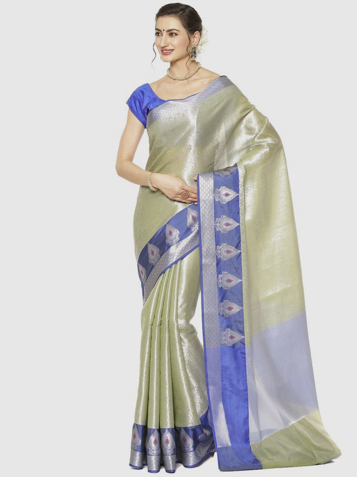 Banarasi Silk Works Green Woven Saree With Unstitched Blouse