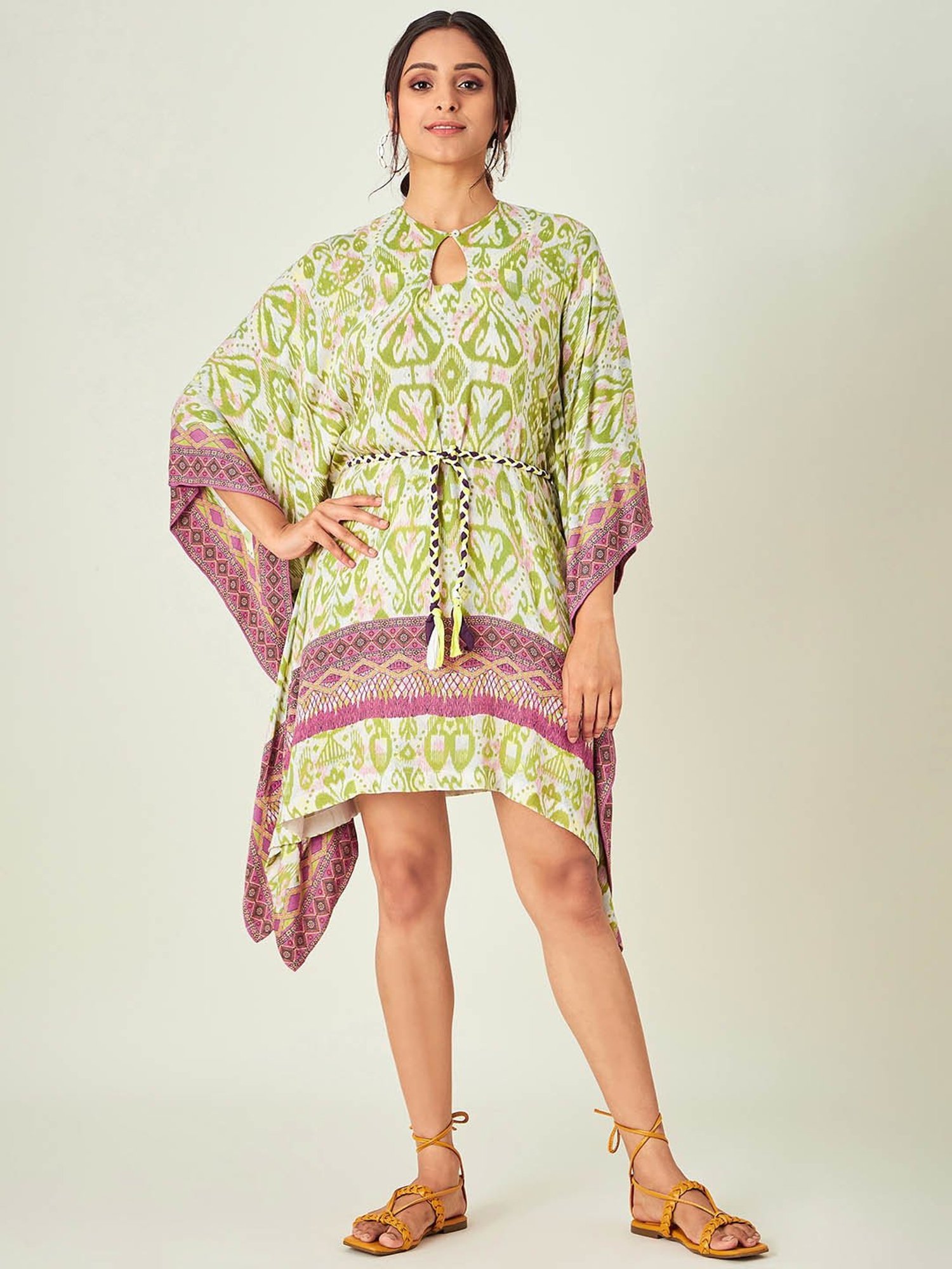 The Kaftan Company Green Printed Kaftan Dress