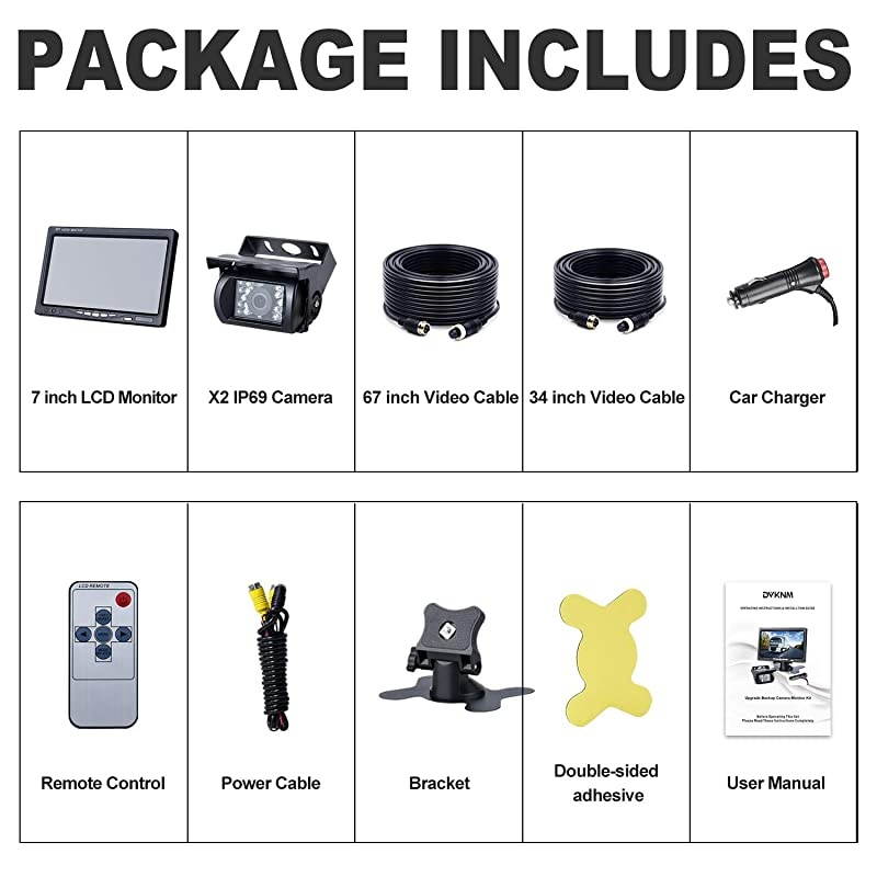 Upgrade Dual Backup Camera Monitor Kit7inch LCD1280X720P HDIP69 Waterproof Rearview Reversing Rear View Camera Reversing Monitor TruckSemiTrailerBox TruckRV HD Transmission TZ102