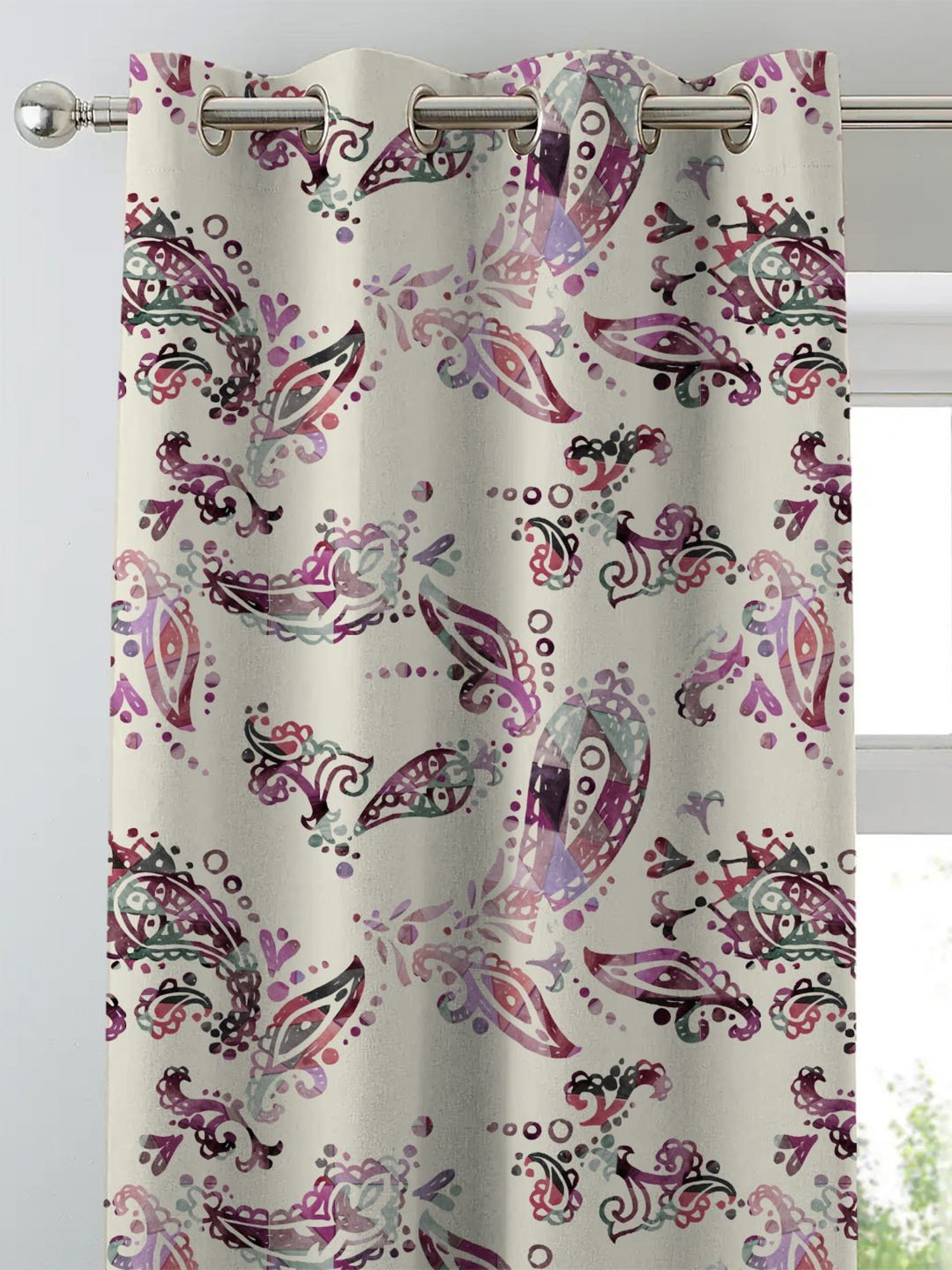 SPACES DRAPE STORY Elegent Purple & White Polyester 5 ft Window Curtain - Set of 2