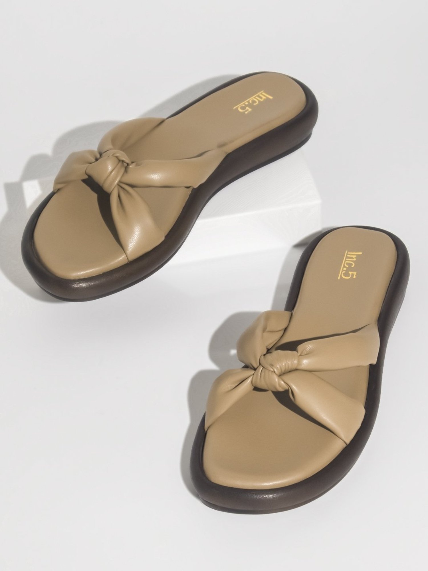 Inc.5 Women's Beige Cross Strap Sandals