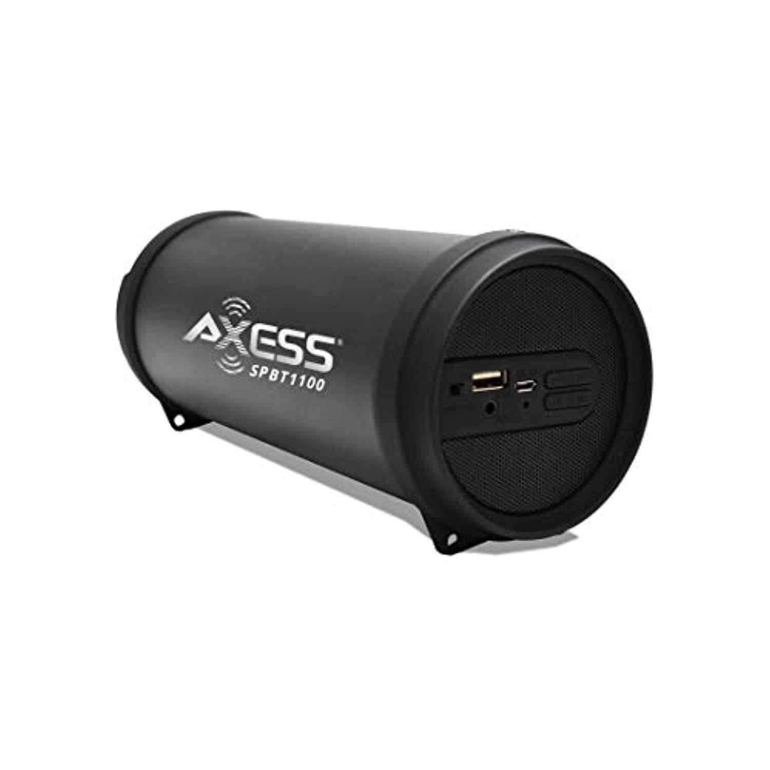 axess portable bluetooth indoor/outdoor 1.0 hi-fi cylinder loud speaker with 2.5" horn usb port and aux inputs black (spbt1100b