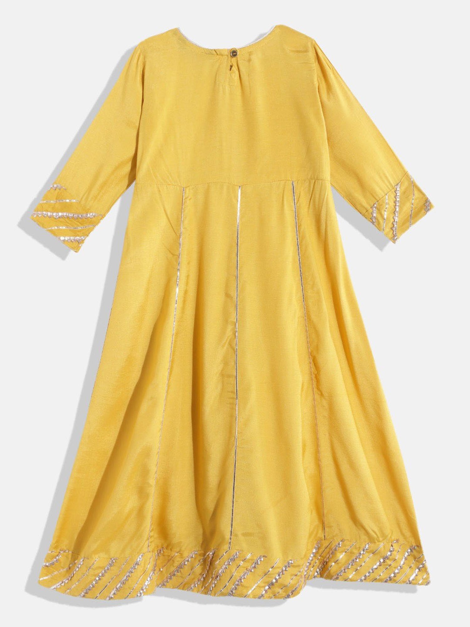READIPRINT FASHIONS Kids Yellow Embroidered Dress