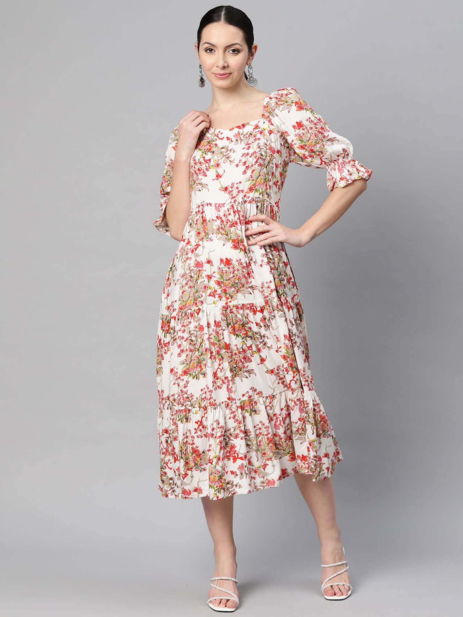 Saffron Threads Black Cotton Floral Print Ethnic Dress