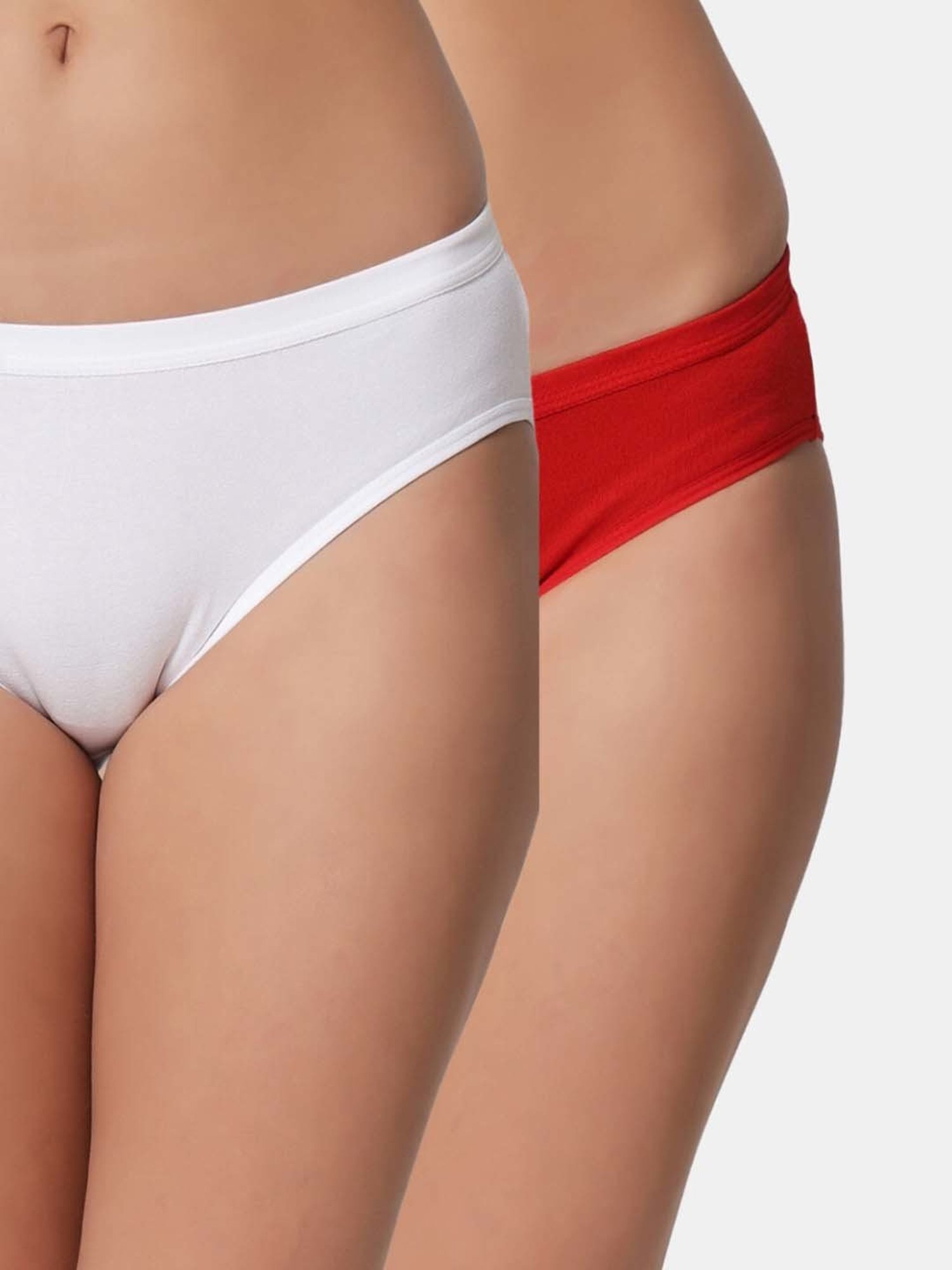 Bleeding Heart Red & White Plain Panties - Pack Of 2