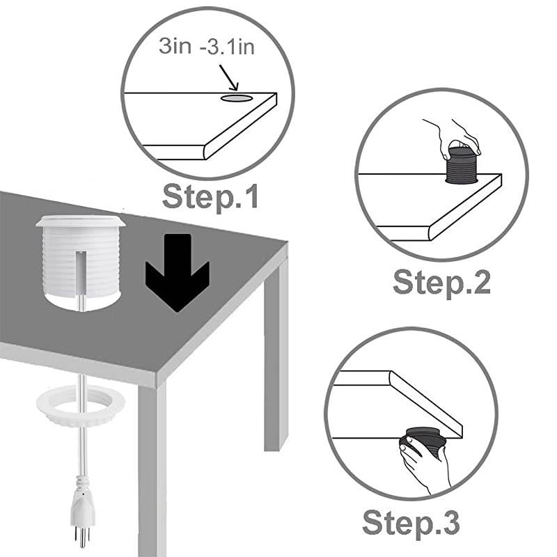inch Power Grommet with Cover Desktop USB Grommet 4A Port Desk Furniture ETL Listed Recessed Power Grommet with 2 AC Outlets 69ft Cord
