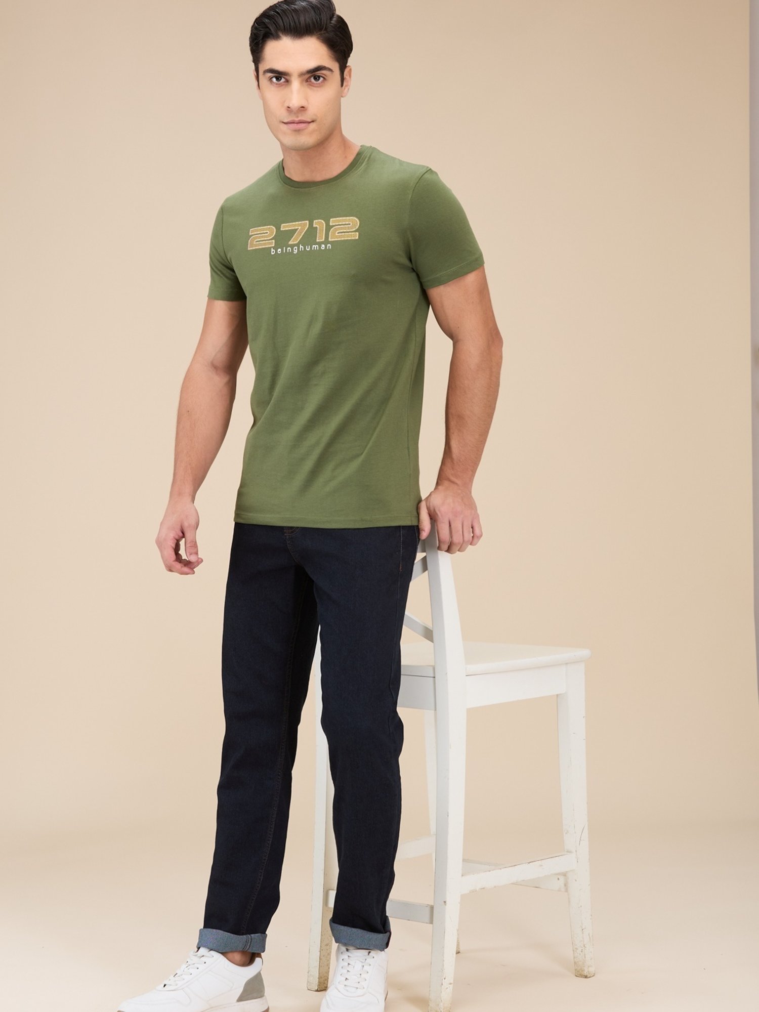 Being Human Dark Green Regular Fit Printed T-Shirt