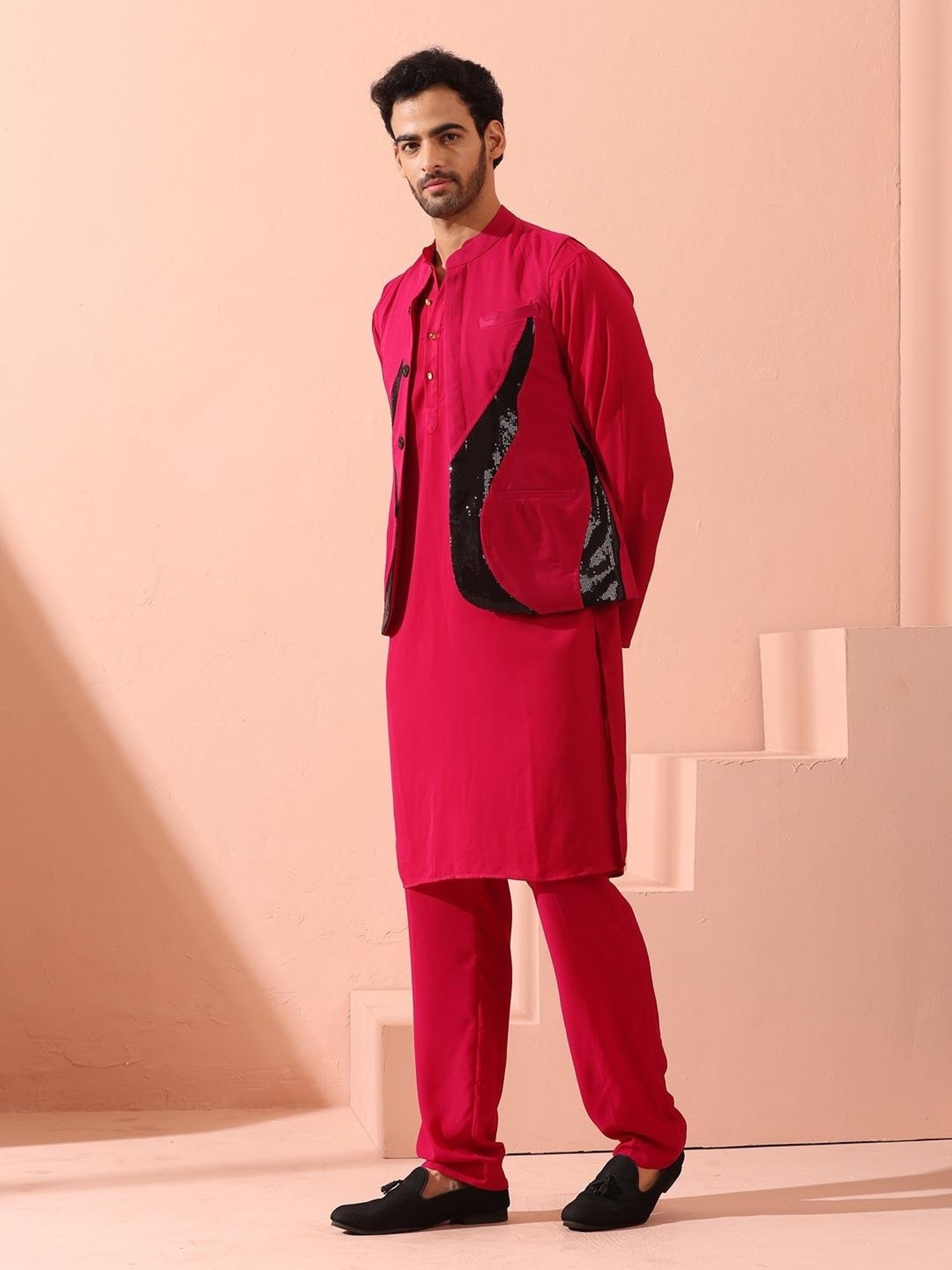 VASTRAMAY Teal Green Regular Fit Printed Nehru Jacket