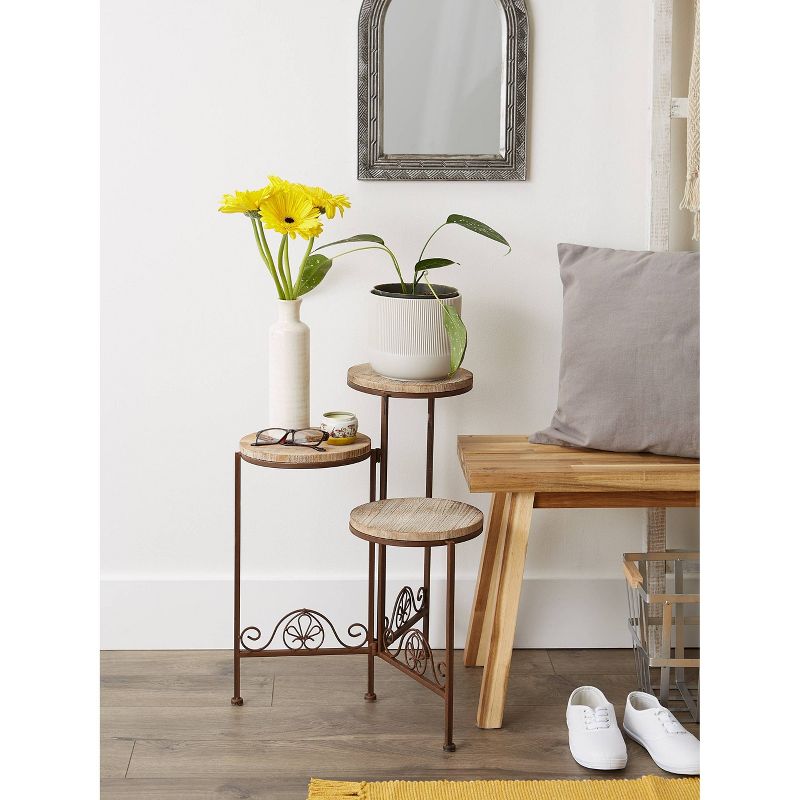 15" Indoor/Outdoor Iron Rustic Triple Planter Stand Brown - Zings & Thingz