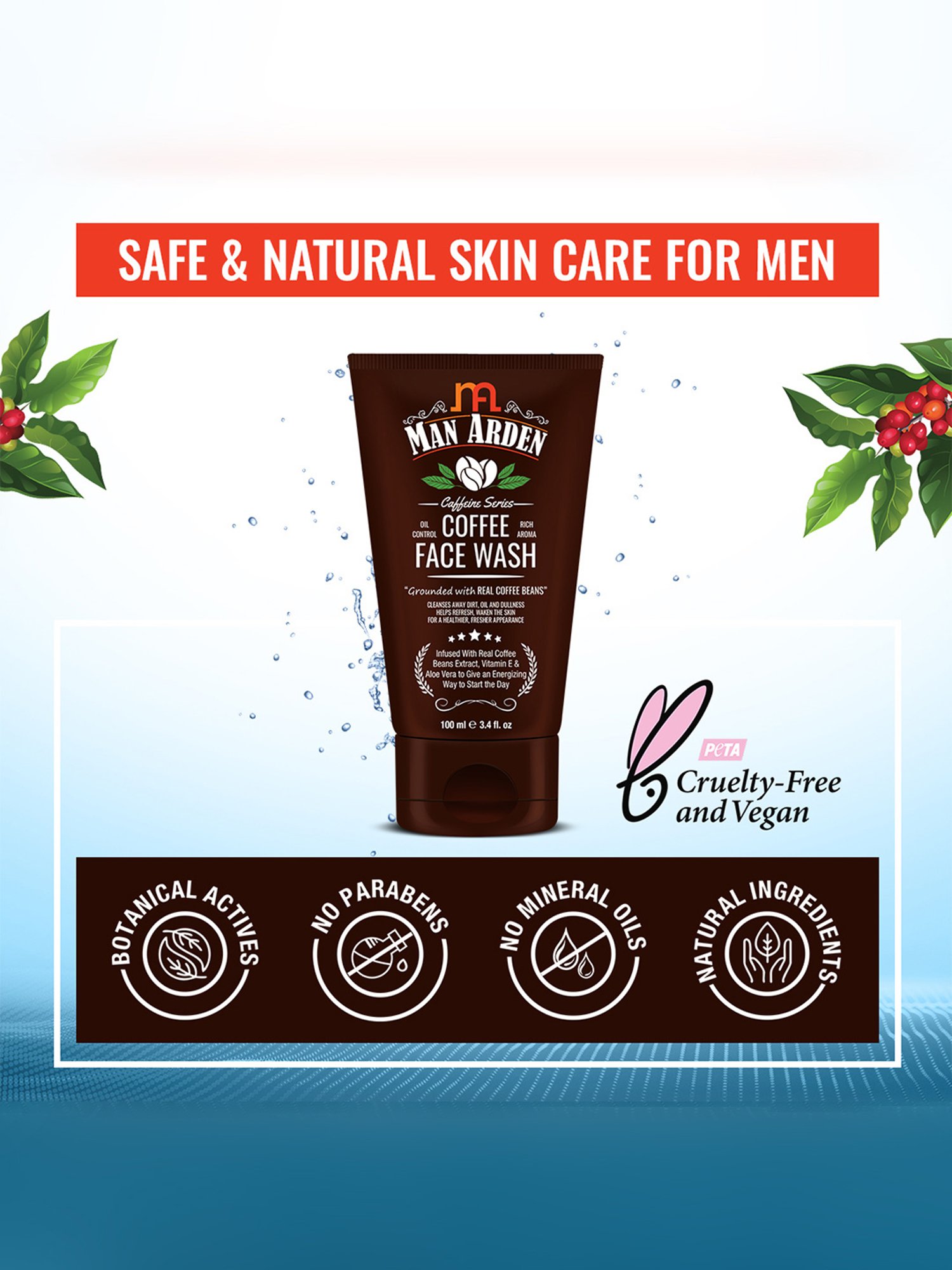 Man Arden Caffeine Series Coffee Face Wash - No Parabens, Sulphate, Silicones - 100 ml