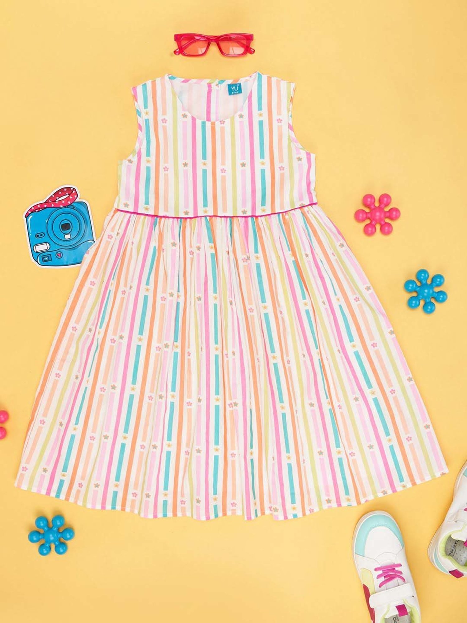 YU by Pantaloons Kids Multicolor Cotton Striped Dress