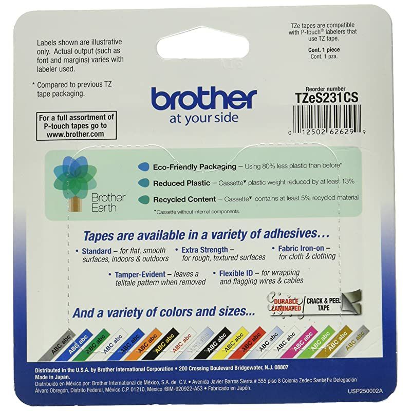 Genuine Ptouch TZeS231 Tape 12 047 Wide Standard Laminated Tape047 x 262 ft 12mm x 8mm