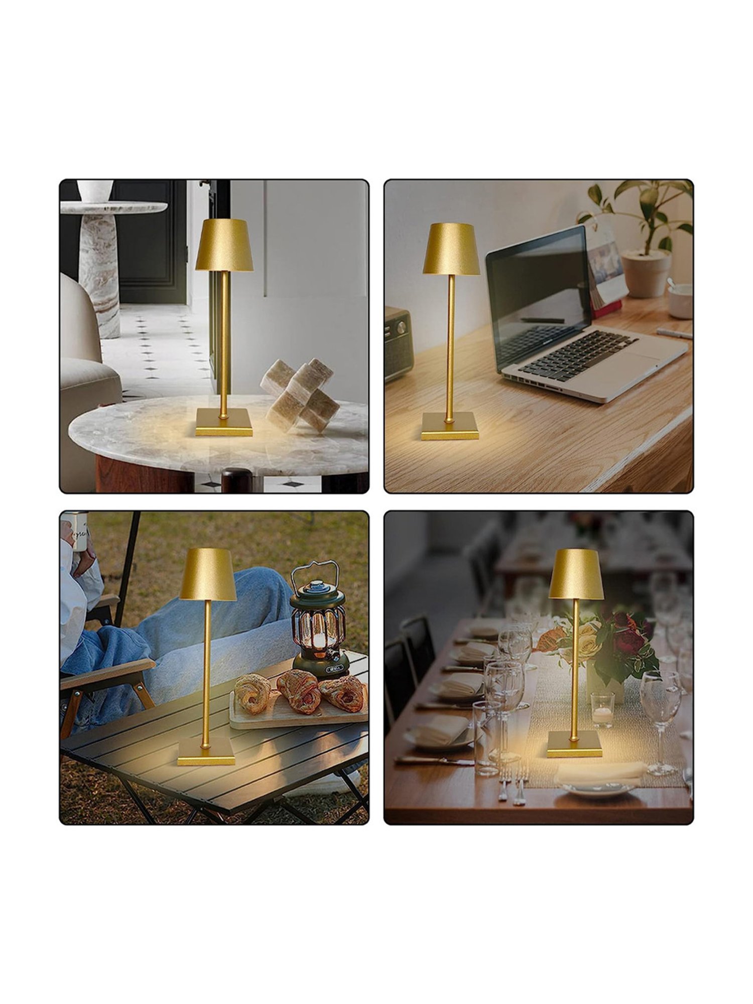 Xergy Portable Metal Desk Lamp with Touch Control with Usb Rechargeable, 3-Levels Brightness (Gold)