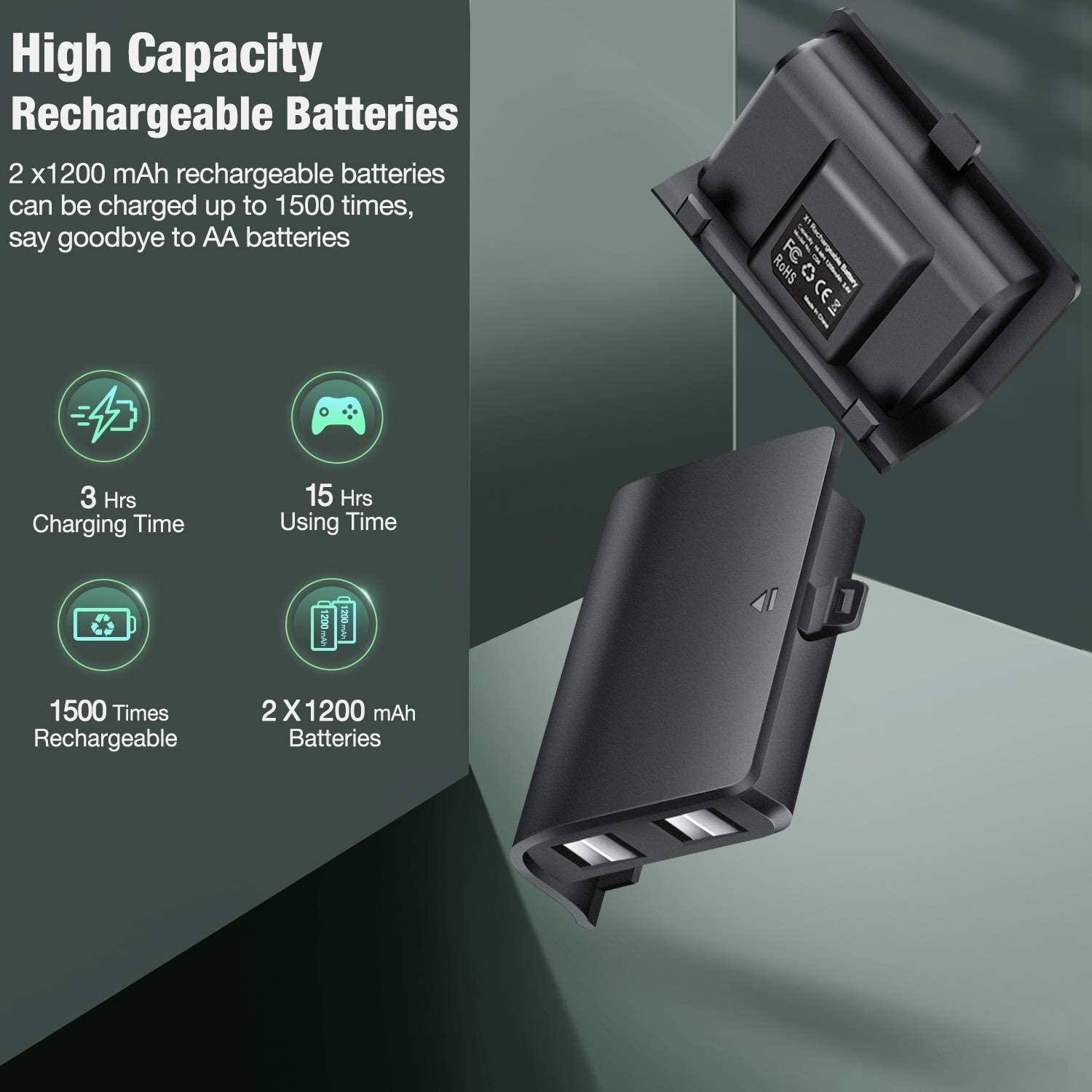 Xbox one Controller Charger Battery Packs, Controller Charging Station Compatible with Xbox One/One S/One X/One Elite, Charger for Xbox One Controller Battery Pack with 2 x 1200mAh Battery Packs