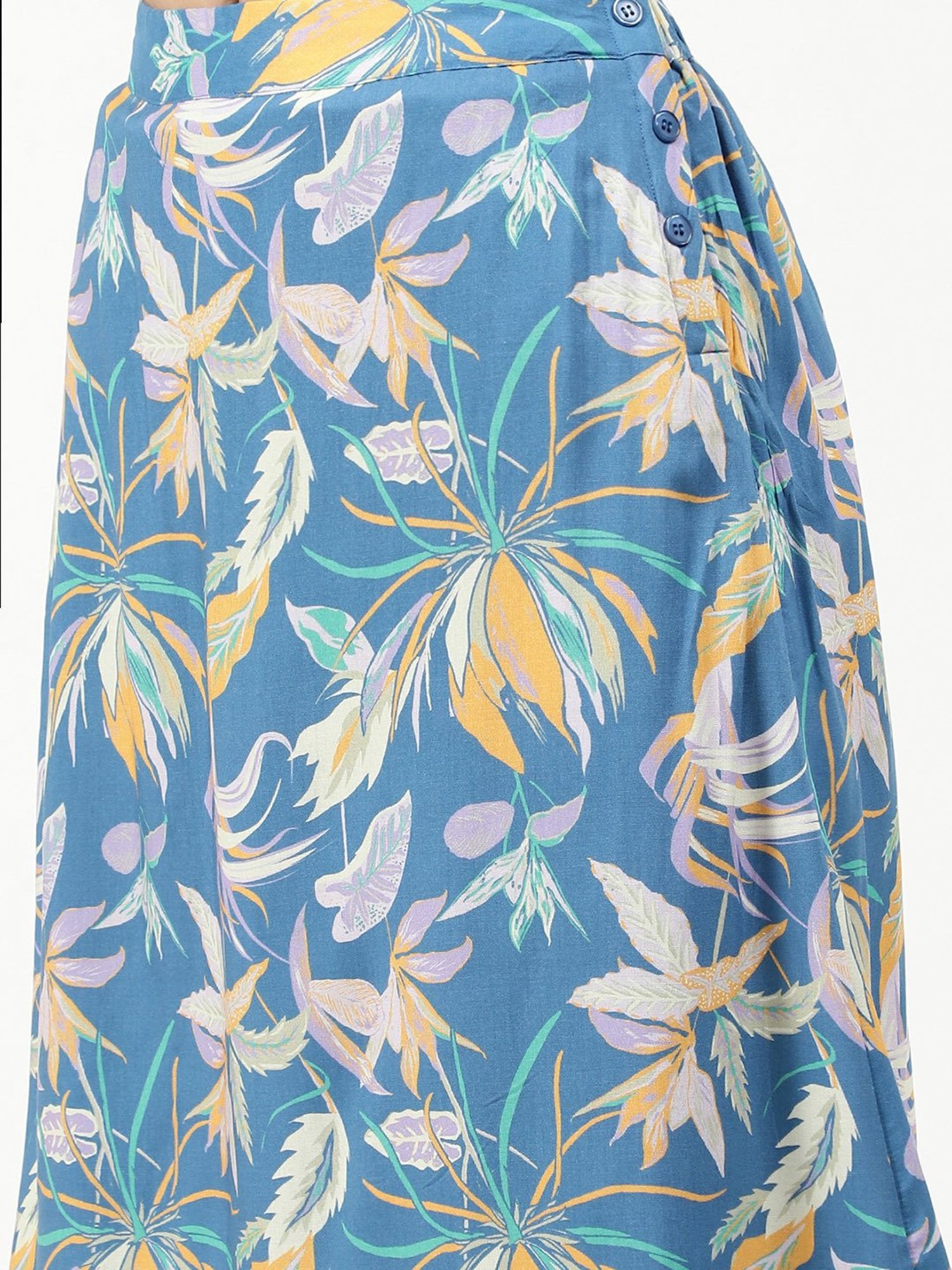 Elle Blue Cotton Floral Print Skirt